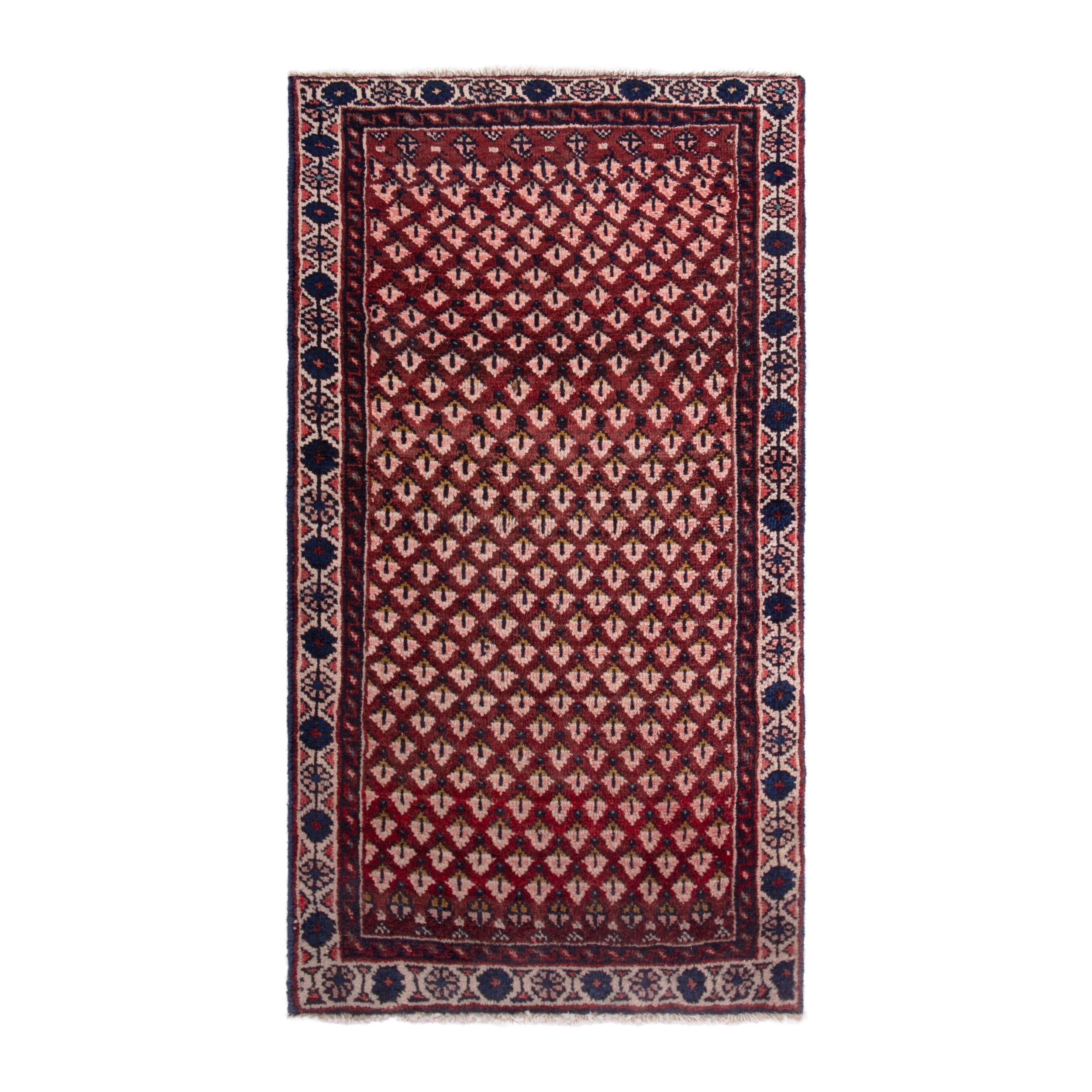 Persian Botteh accent rug in burgundy and cream, 2' x 4'1"