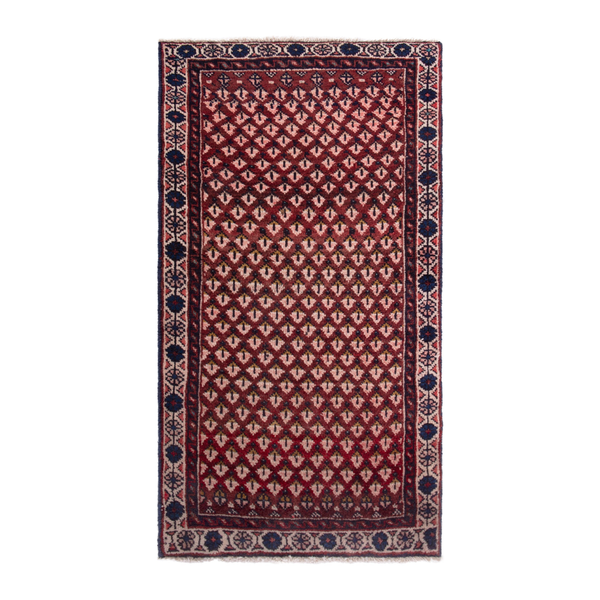 Persian Botteh runner rug in burgundy and cream, 2' x 4'1"