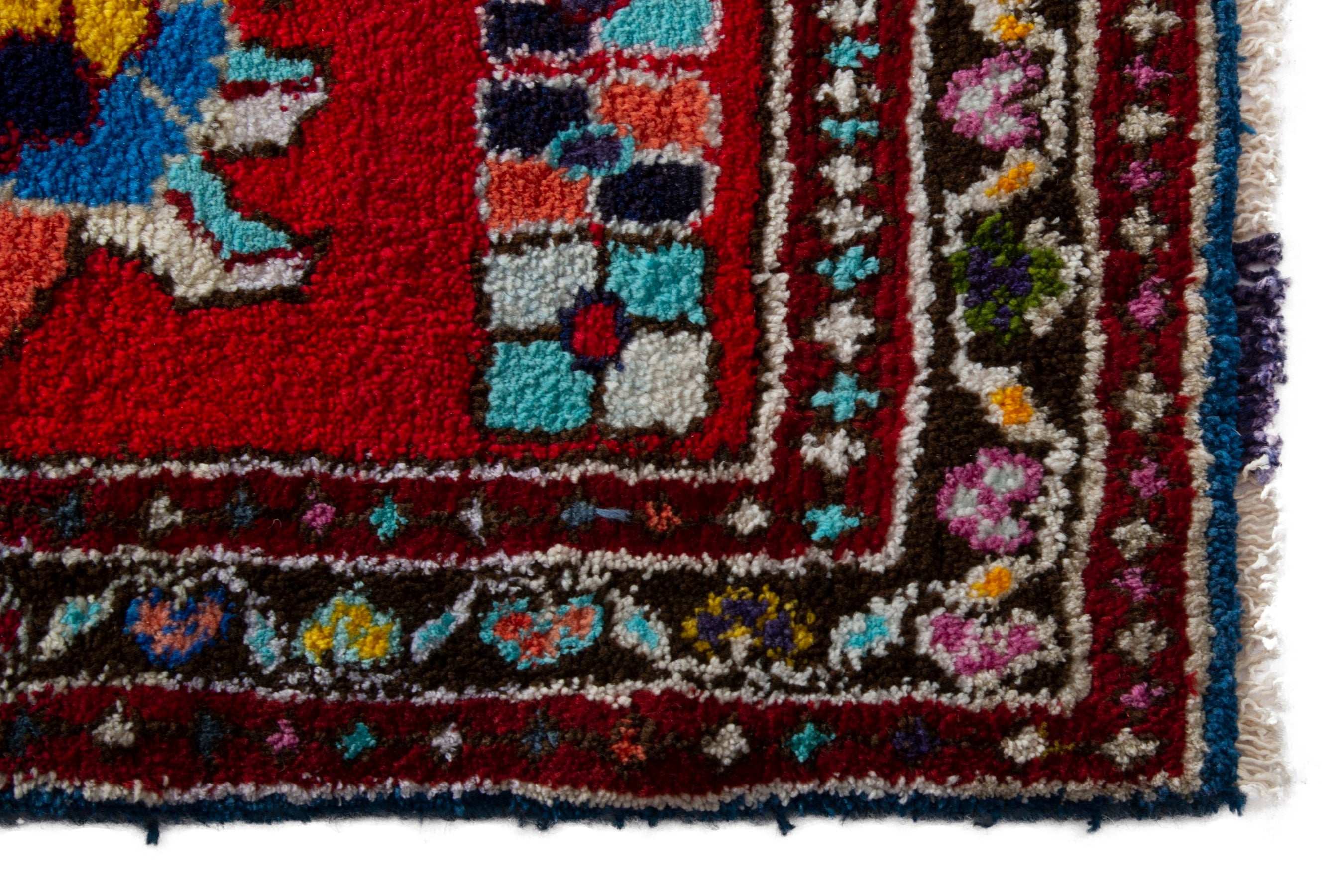Persian Hamedan accent rug in deep red and burgundy, view 4 of 8