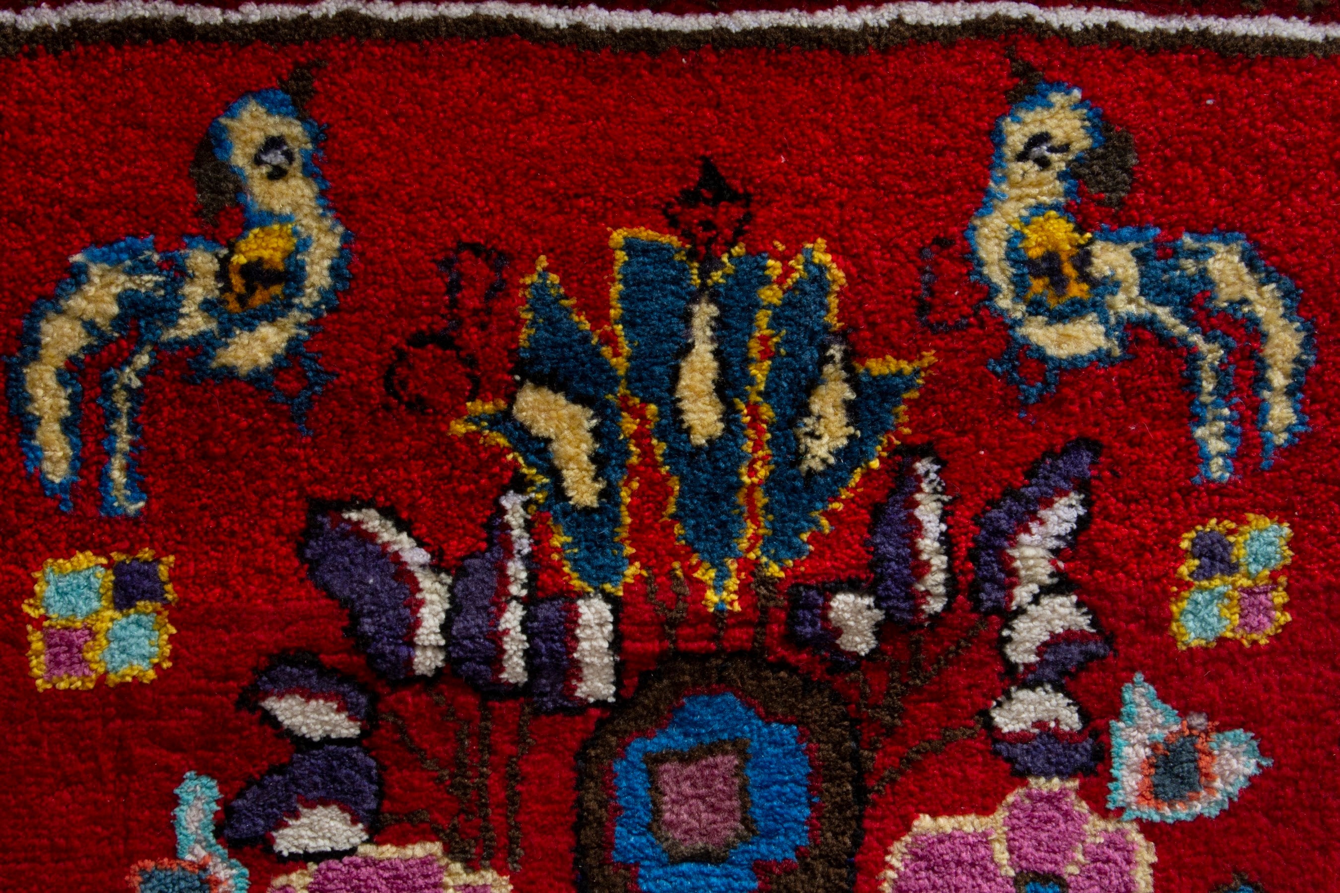 Persian Hamedan accent rug in deep red and burgundy, view 6 of 8
