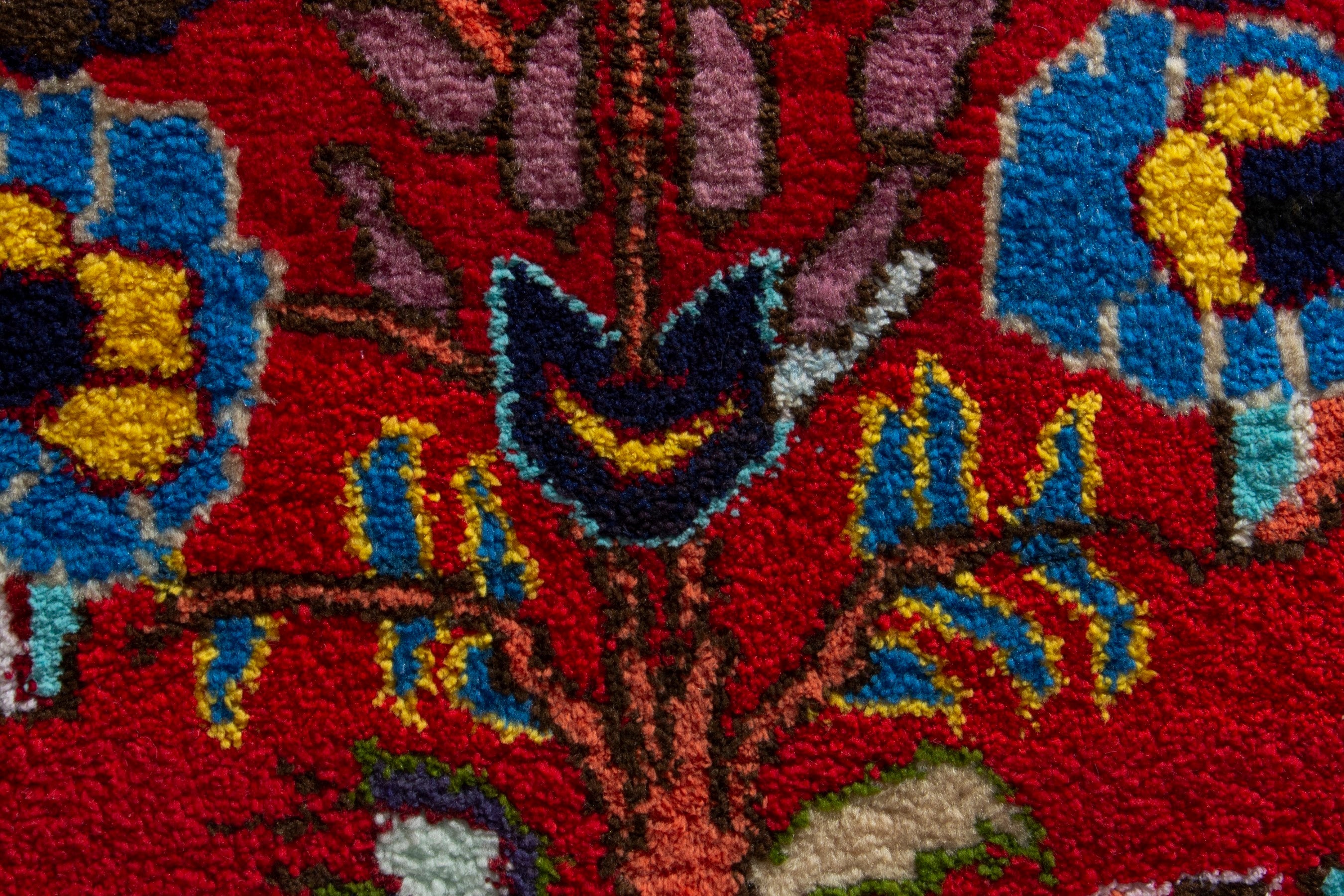 Persian Hamedan accent rug in deep red and burgundy, view 7 of 8