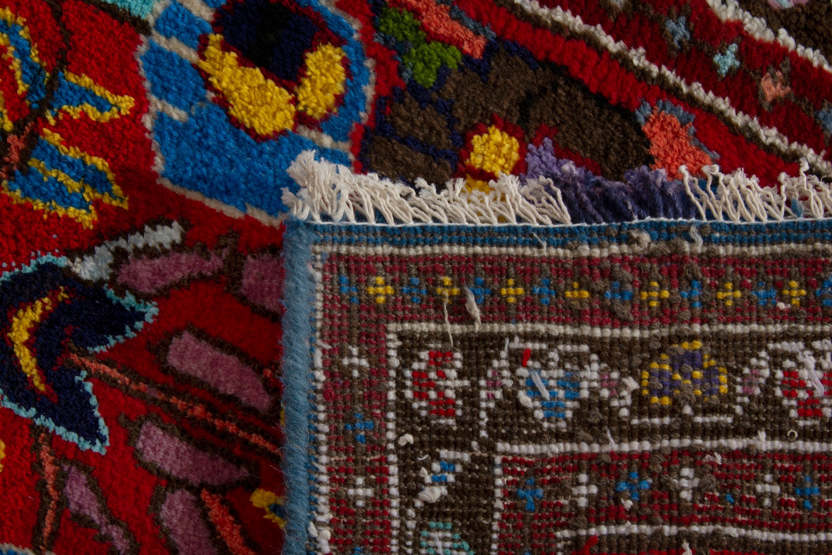 Persian Hamedan accent rug in deep red and burgundy, view 8 of 8