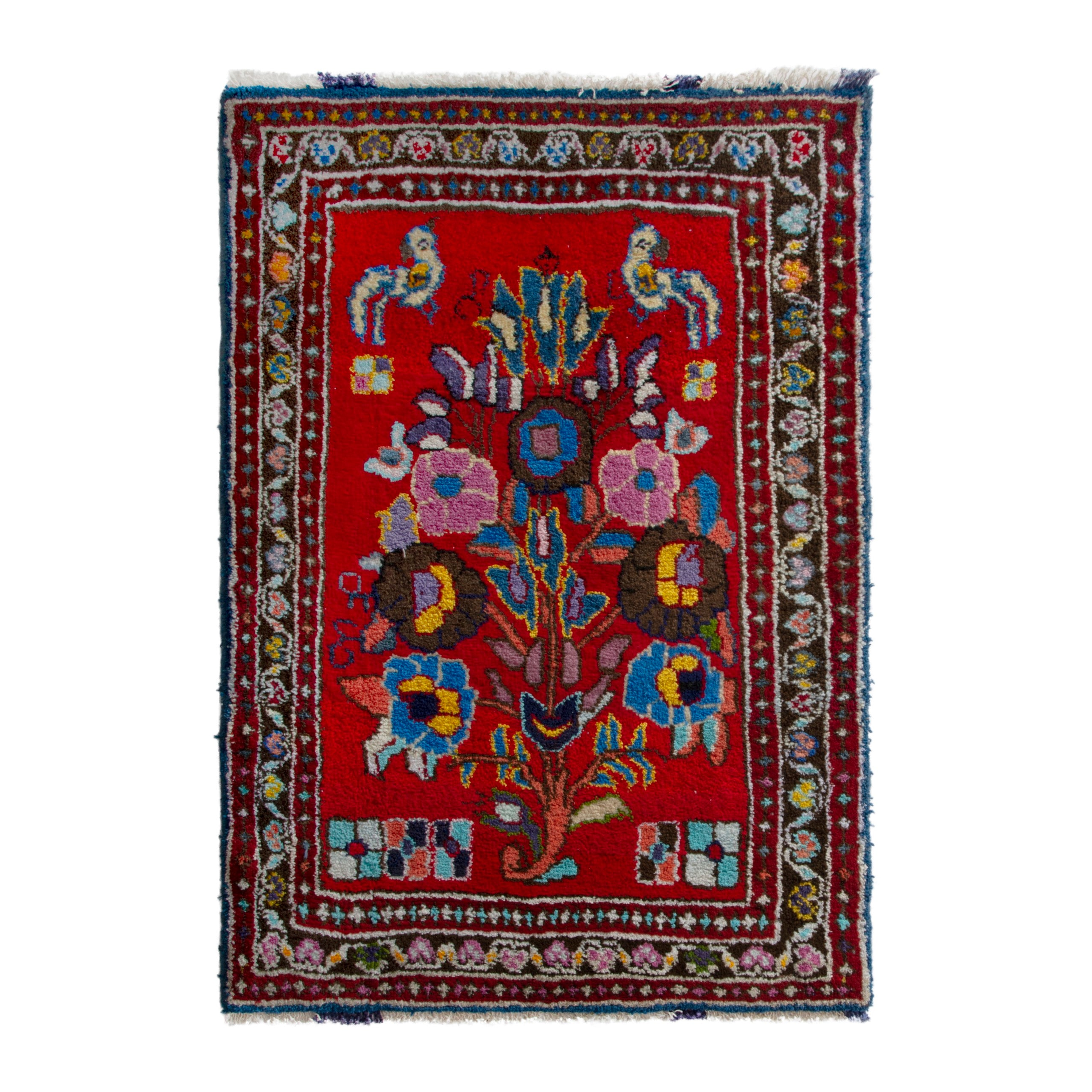Persian Hamedan accent rug in deep red and burgundy, 2'2" x 3'3"
