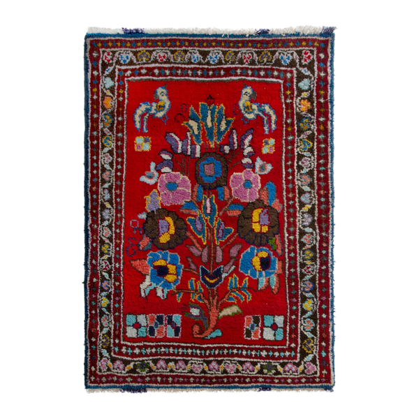 Persian Hamedan accent rug in deep red and burgundy, 2'2" x 3'3"