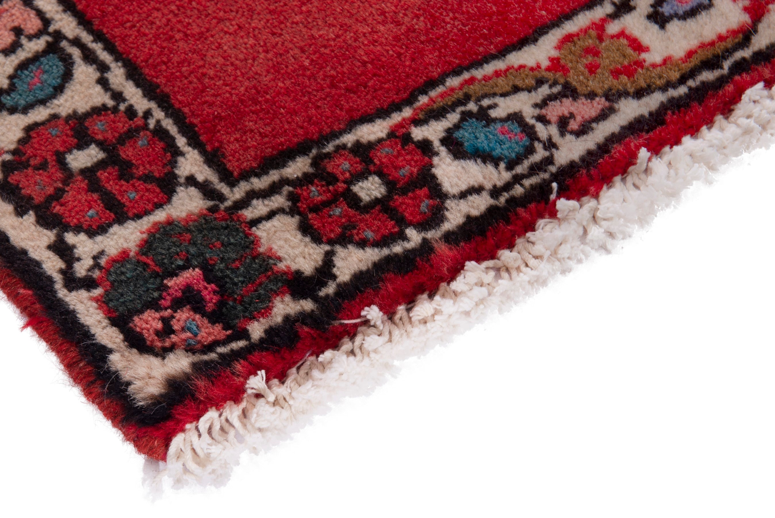 Persian Hamedan accent rug in deep red and faded red, view 5 of 7