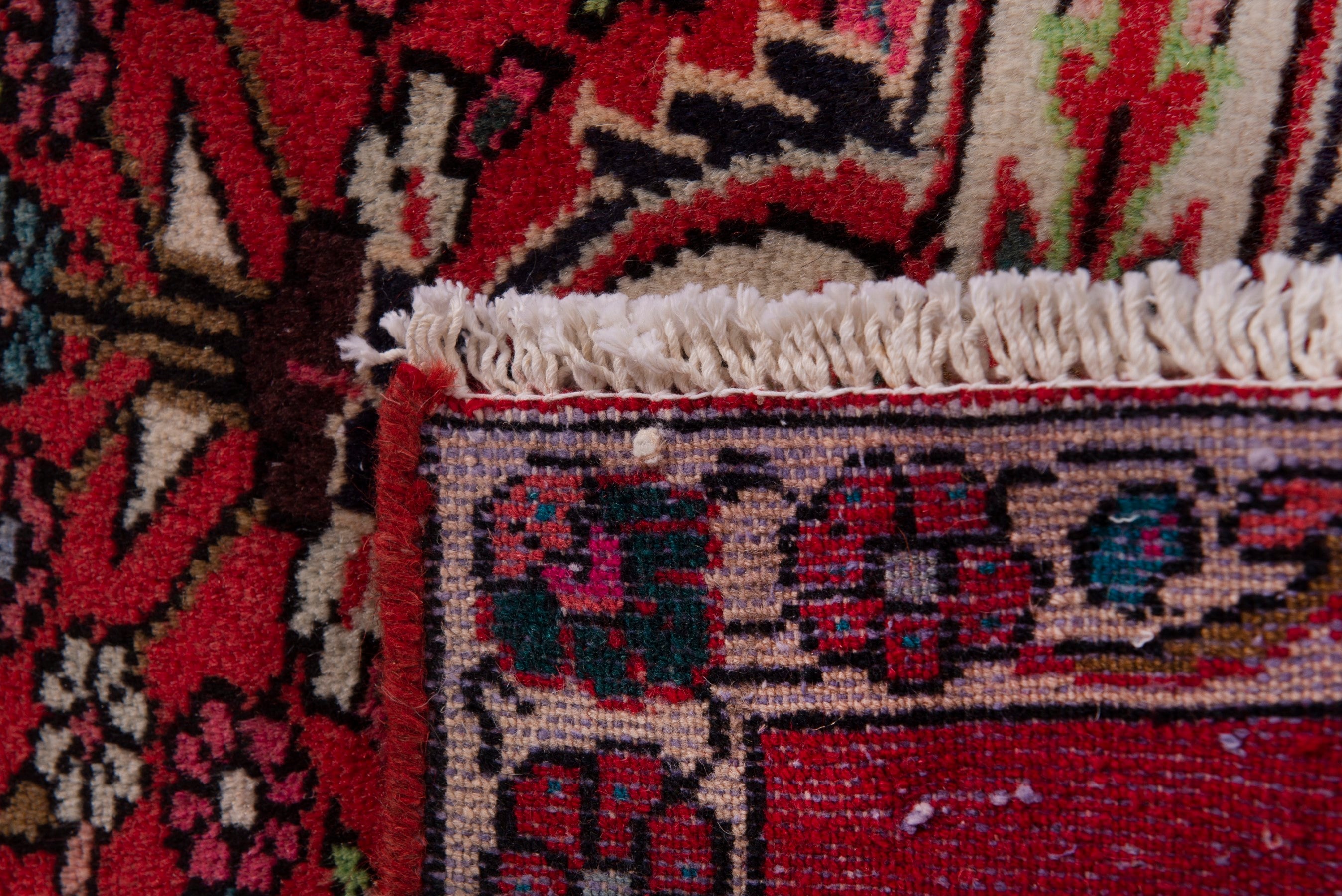 Persian Hamedan accent rug in deep red and faded red, view 7 of 7
