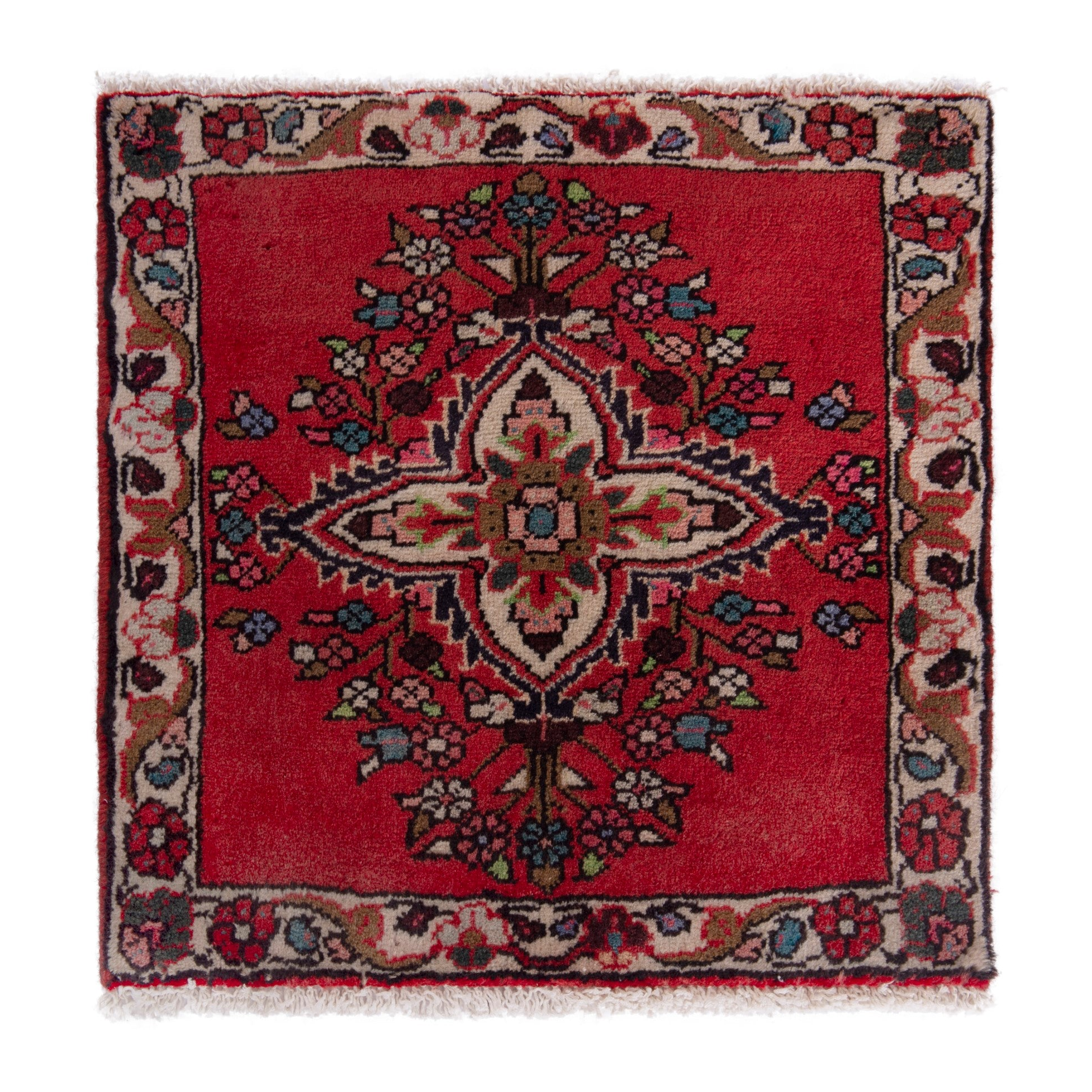 Persian Hamedan accent rug in deep red and faded red, 2'2" x 1'11"