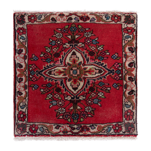 Persian Hamadan accent rug in deep red and faded red, 2'2" x 1'11"