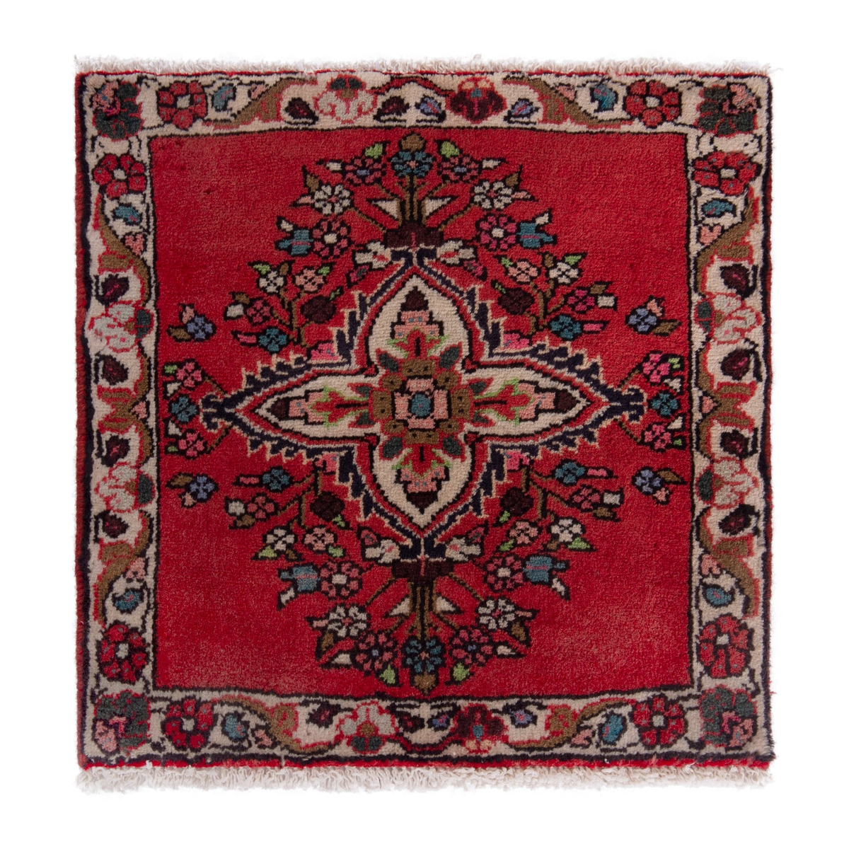 Persian Hamedan accent rug in deep red and faded red, 2'2" x 1'11"