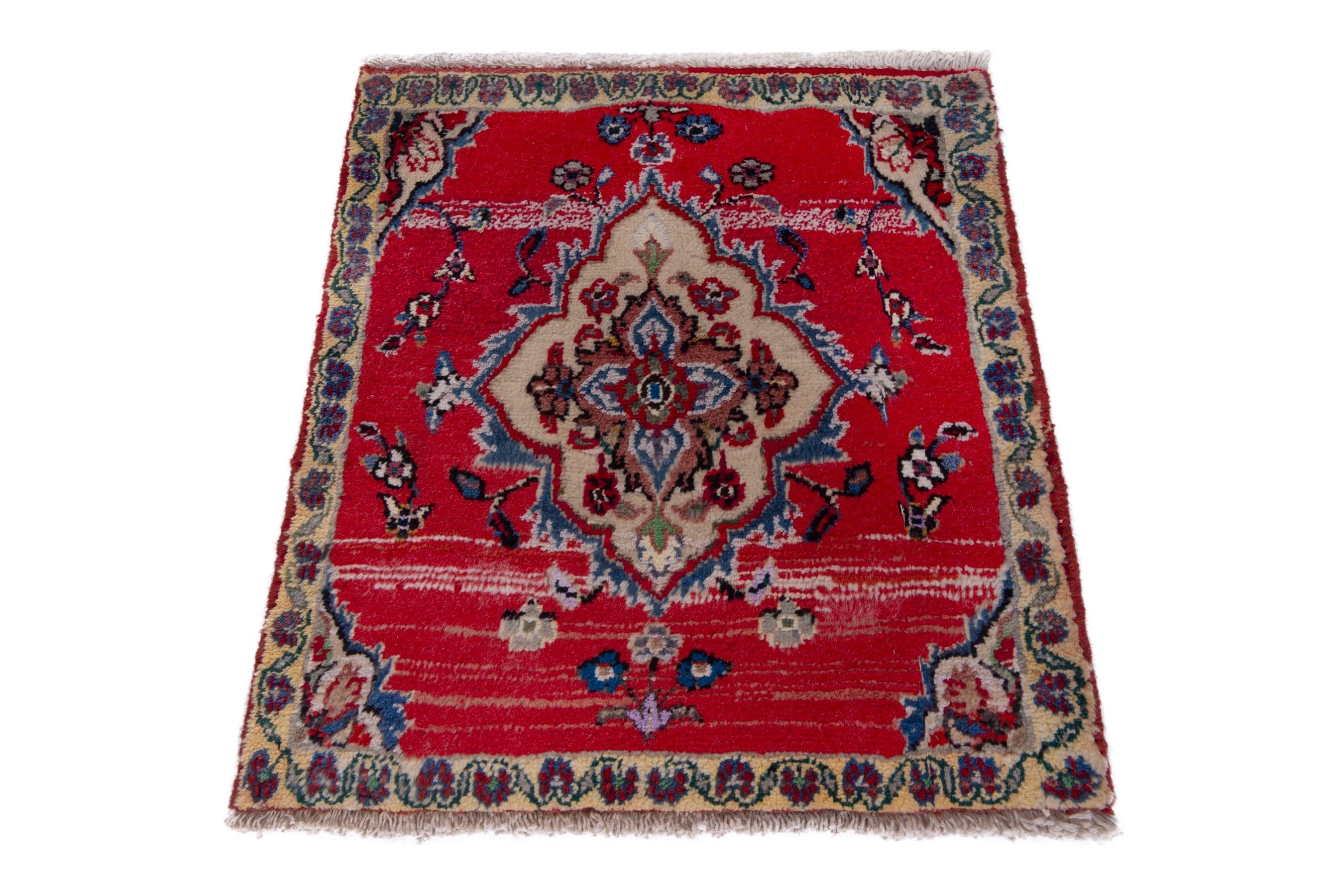 Persian Hamedan accent rug in deep red and burgundy, view 2 of 7
