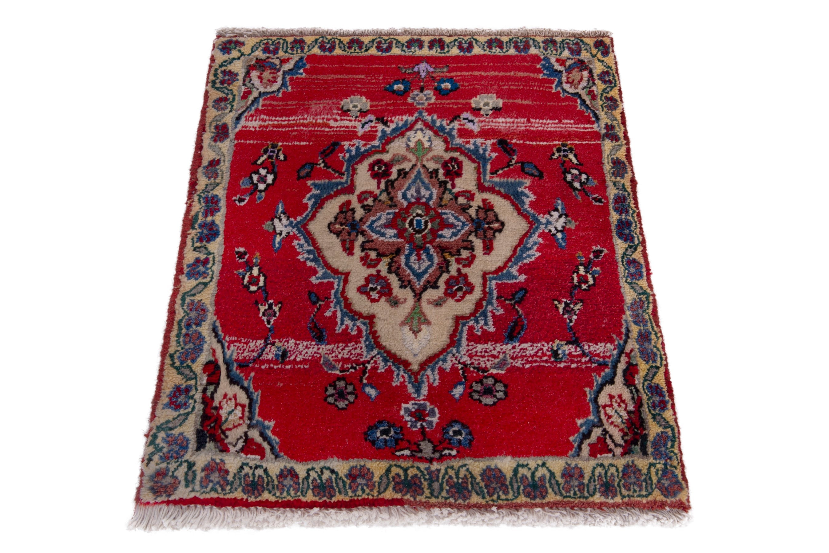 Persian Hamedan accent rug in deep red and burgundy, view 3 of 7