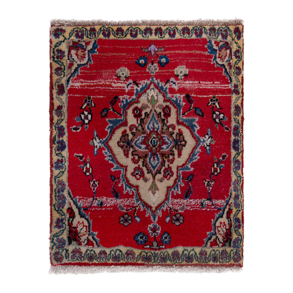 Persian Hamedan accent rug in deep red and burgundy, 1'10" x 2'4"