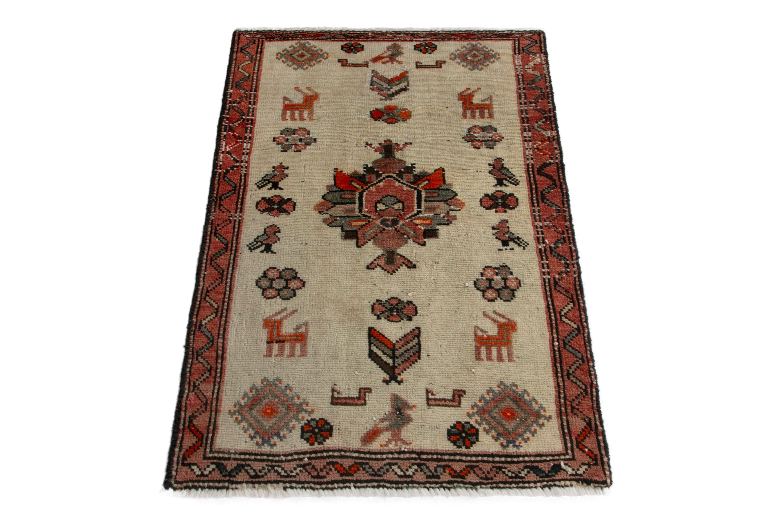 Persian Lori accent rug in cream and brick, view 2 of 7