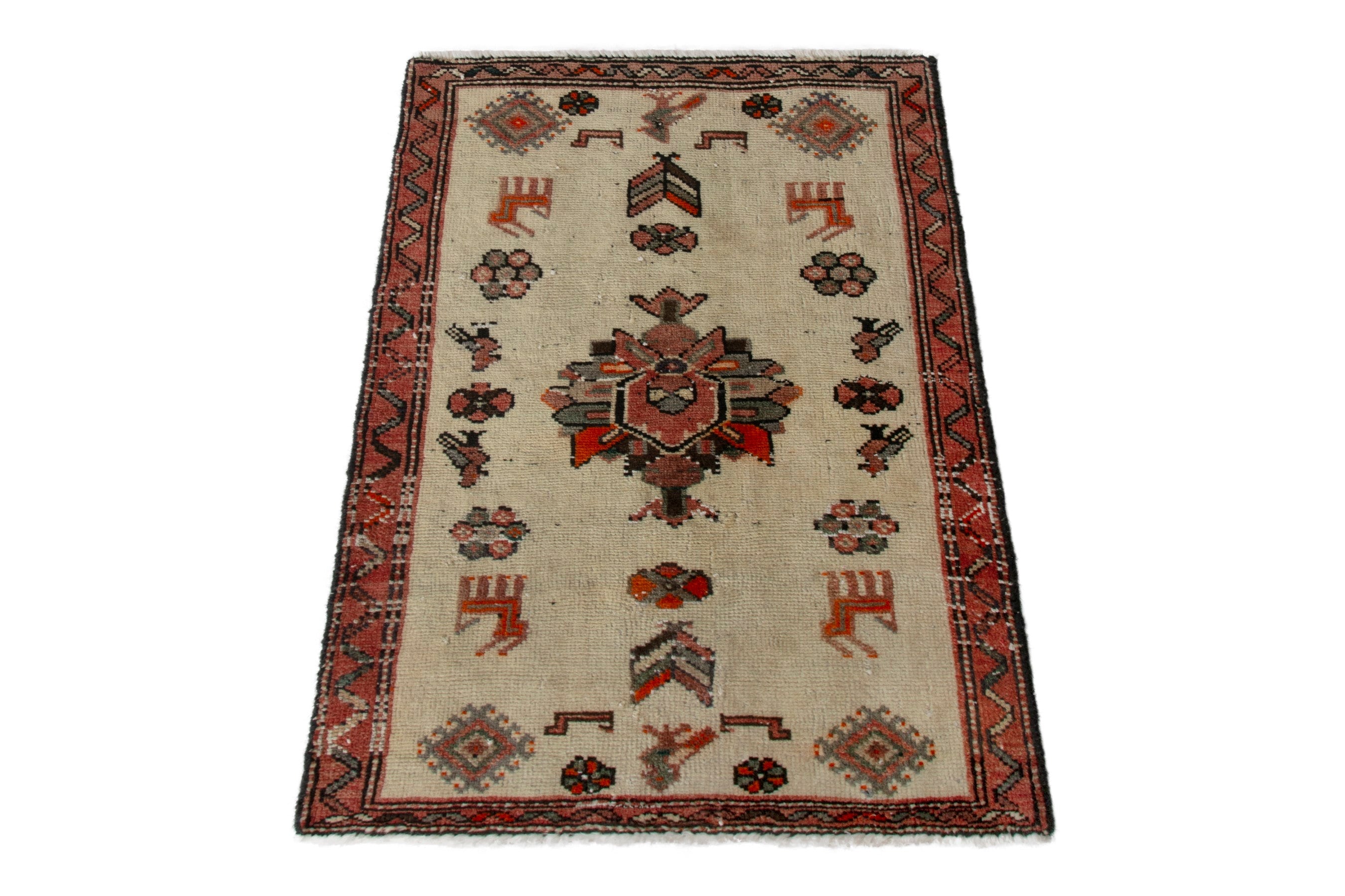 Persian Lori accent rug in cream and brick, view 3 of 7