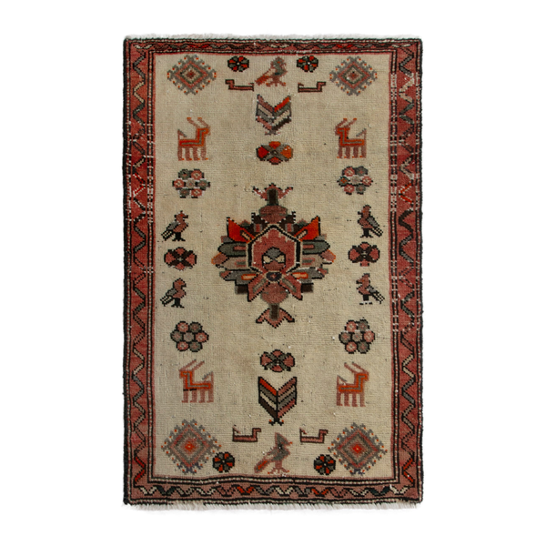 Persian Lori accent rug in cream and brick, 2'2" x 3'2"