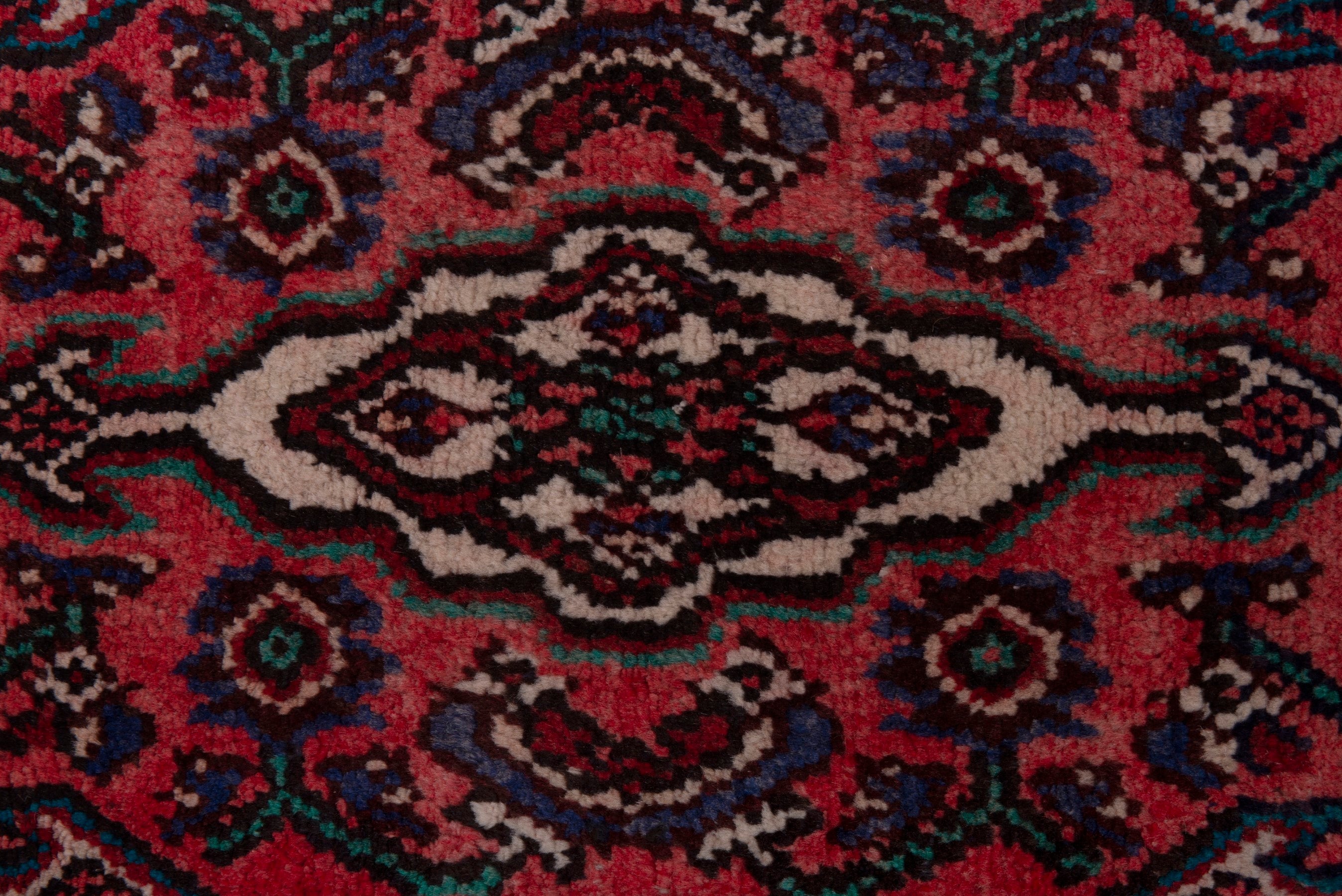 Persian Hamedan accent rug in deep red and dark blue, view 6 of 7