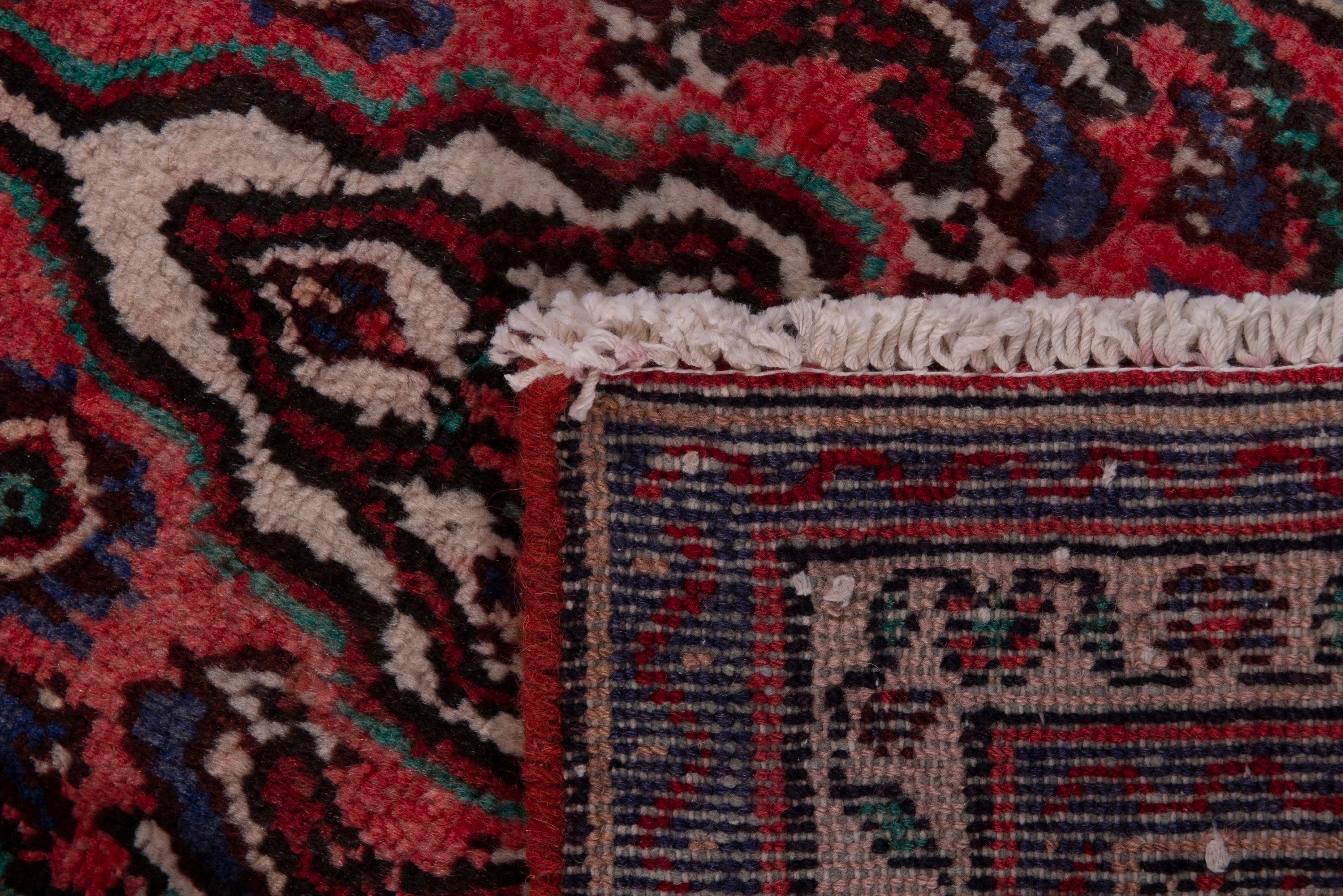 Persian Hamedan accent rug in deep red and dark blue, view 7 of 7