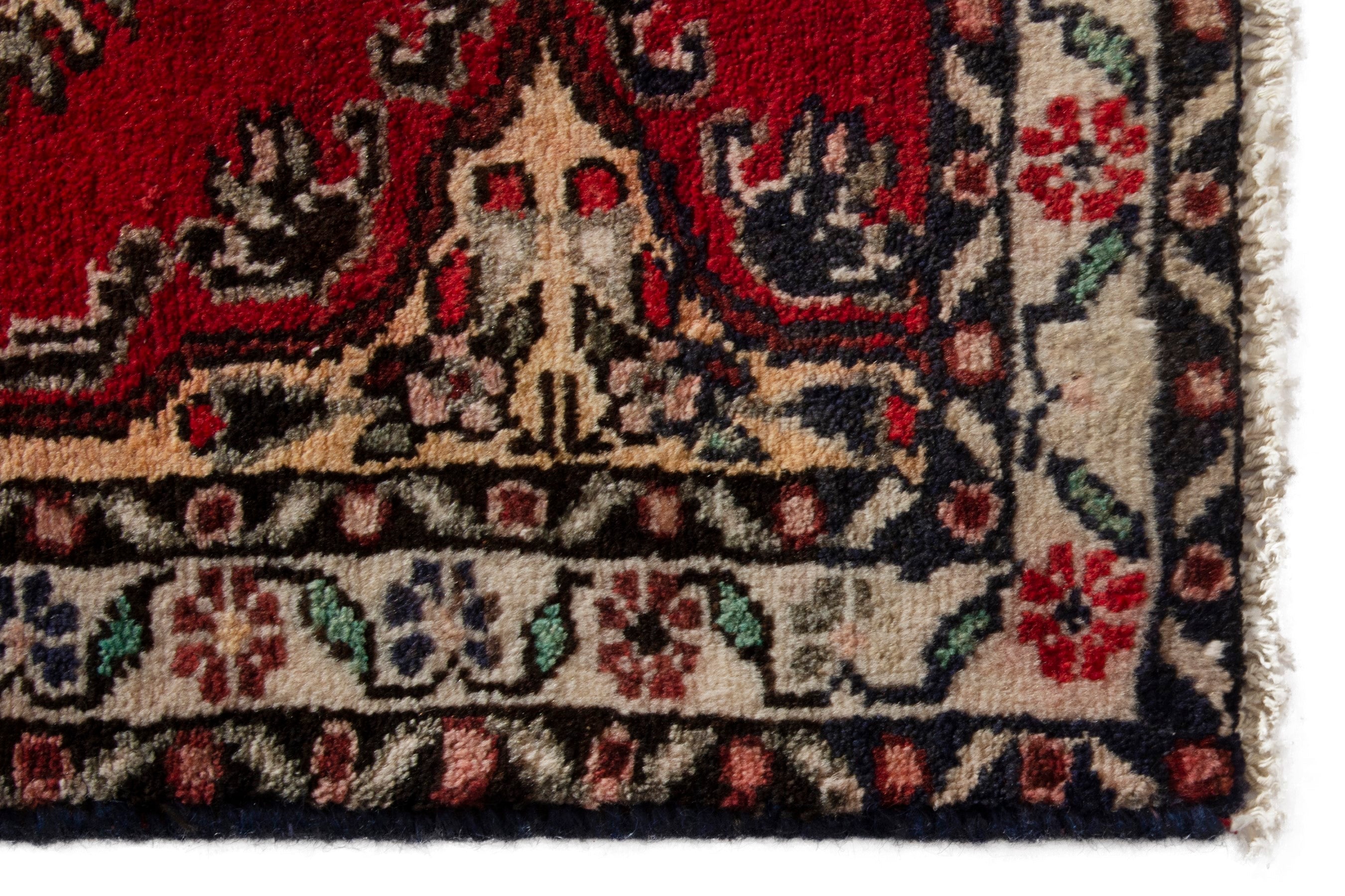 Persian Hamedan accent rug in deep red and ivory, view 4 of 8