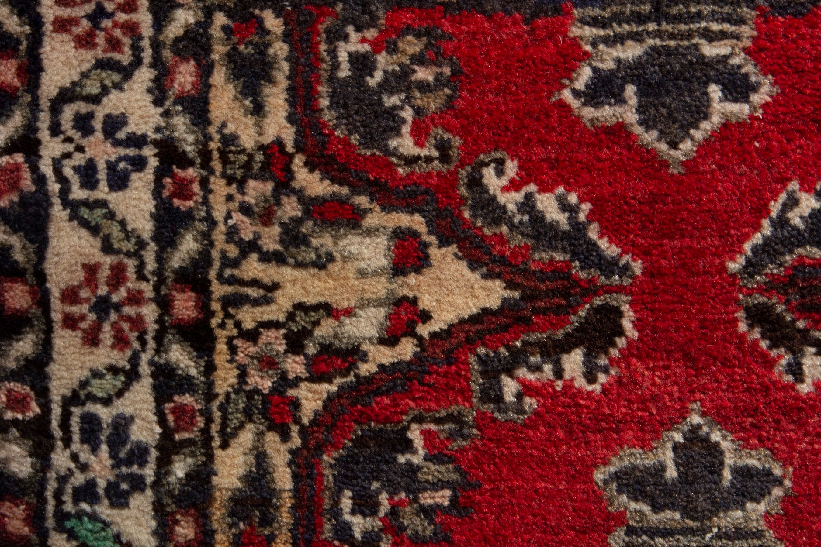 Persian Hamedan accent rug in deep red and ivory, view 7 of 8