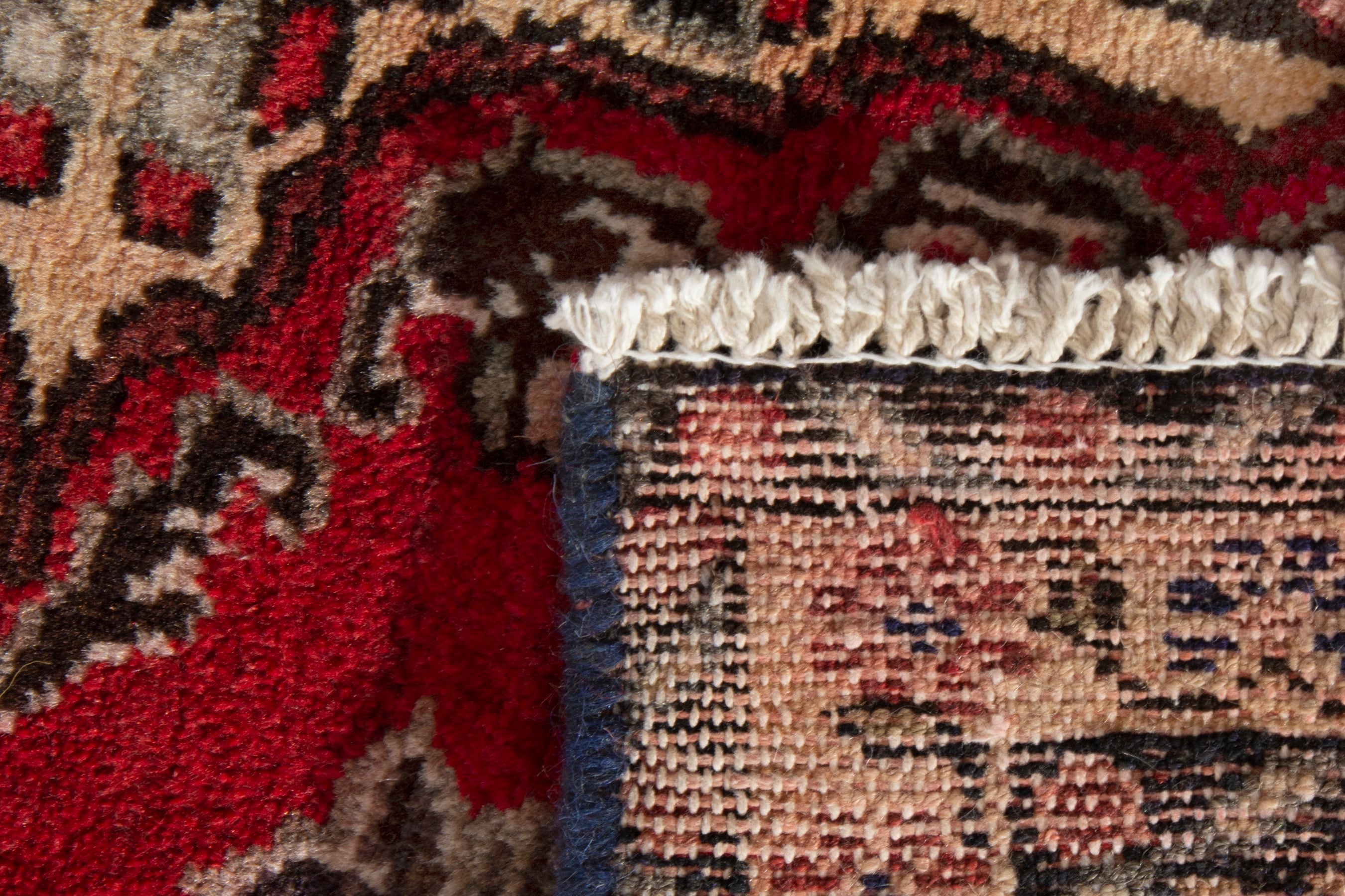 Persian Hamedan accent rug in deep red and ivory, view 8 of 8