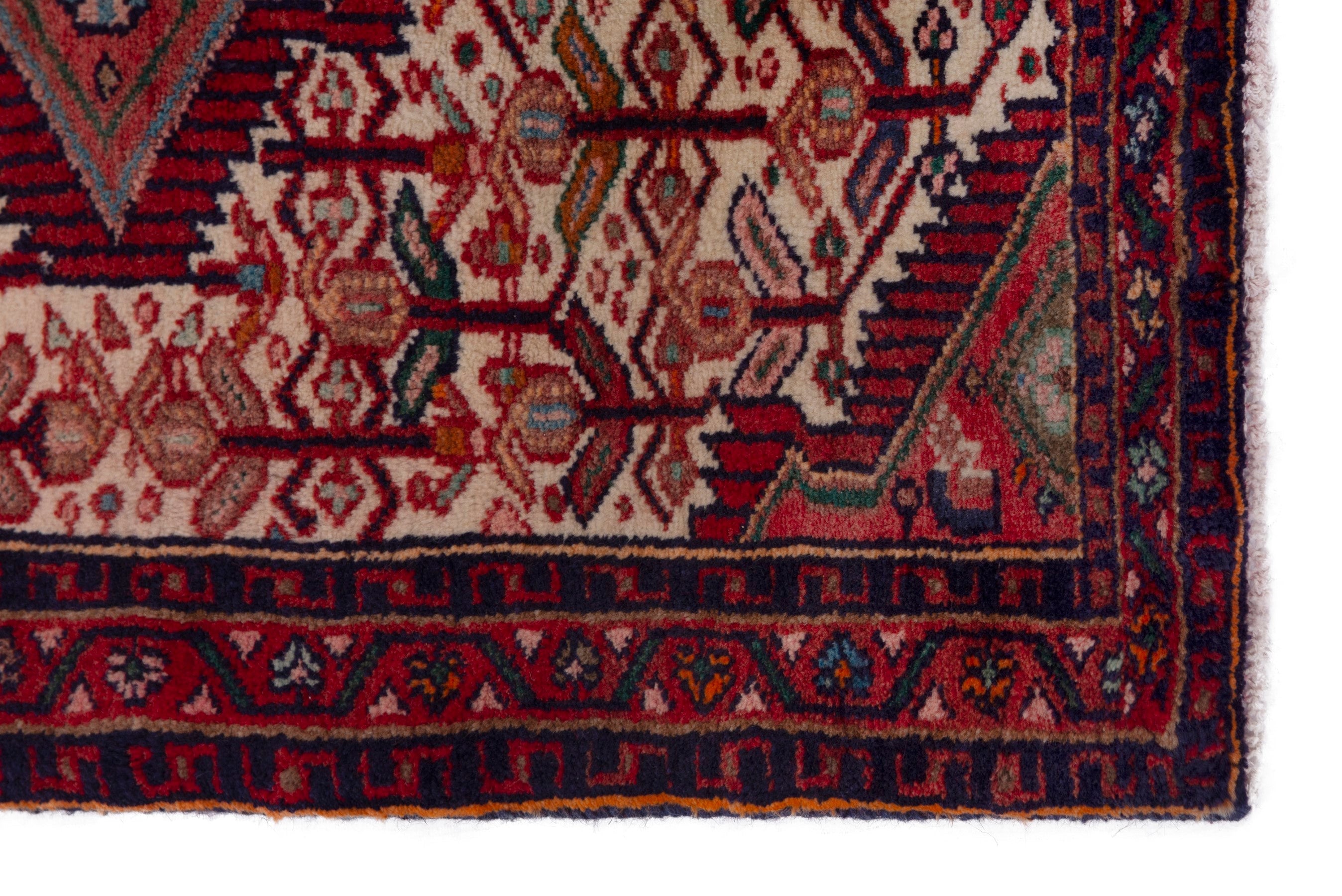 Persian Hamedan accent rug in cream and burgundy, view 4 of 7