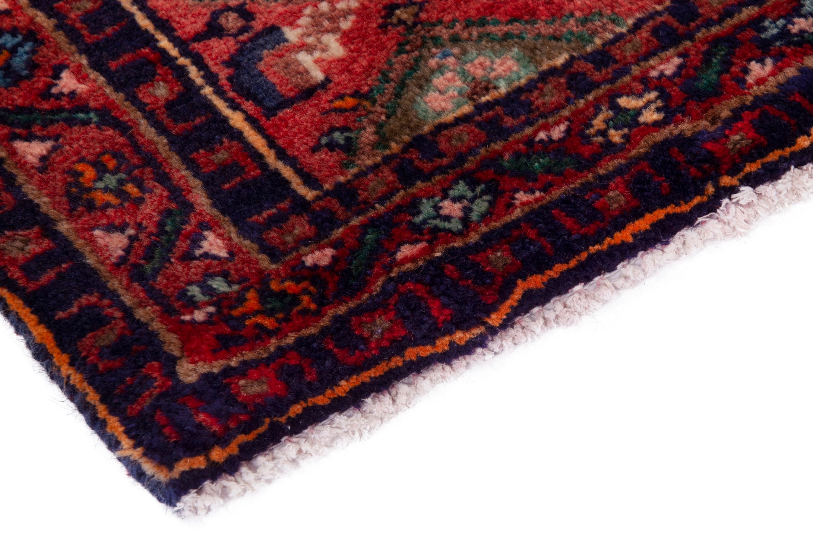 Persian Hamedan accent rug in cream and burgundy, view 5 of 7
