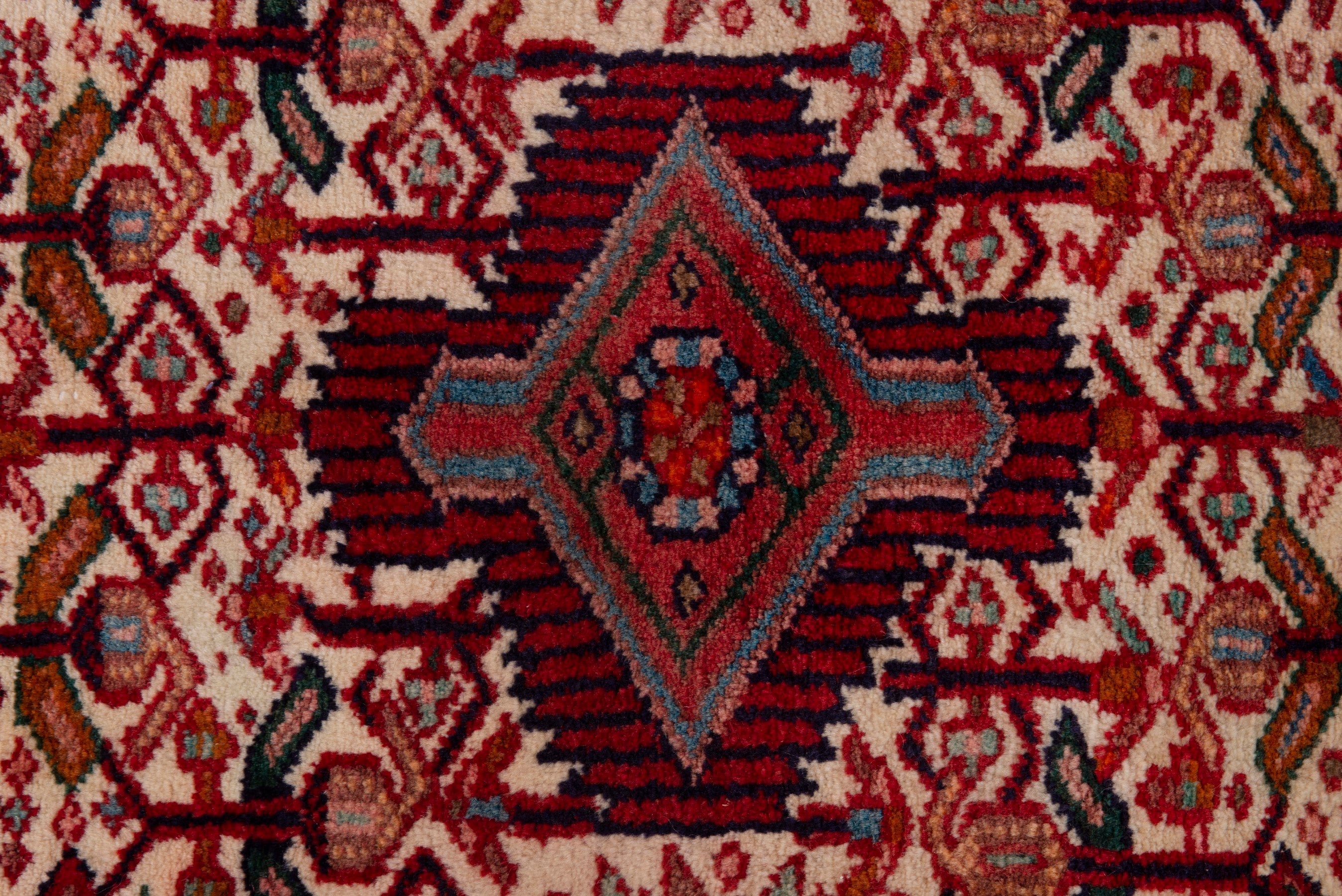 Persian Hamedan accent rug in cream and burgundy, view 6 of 7