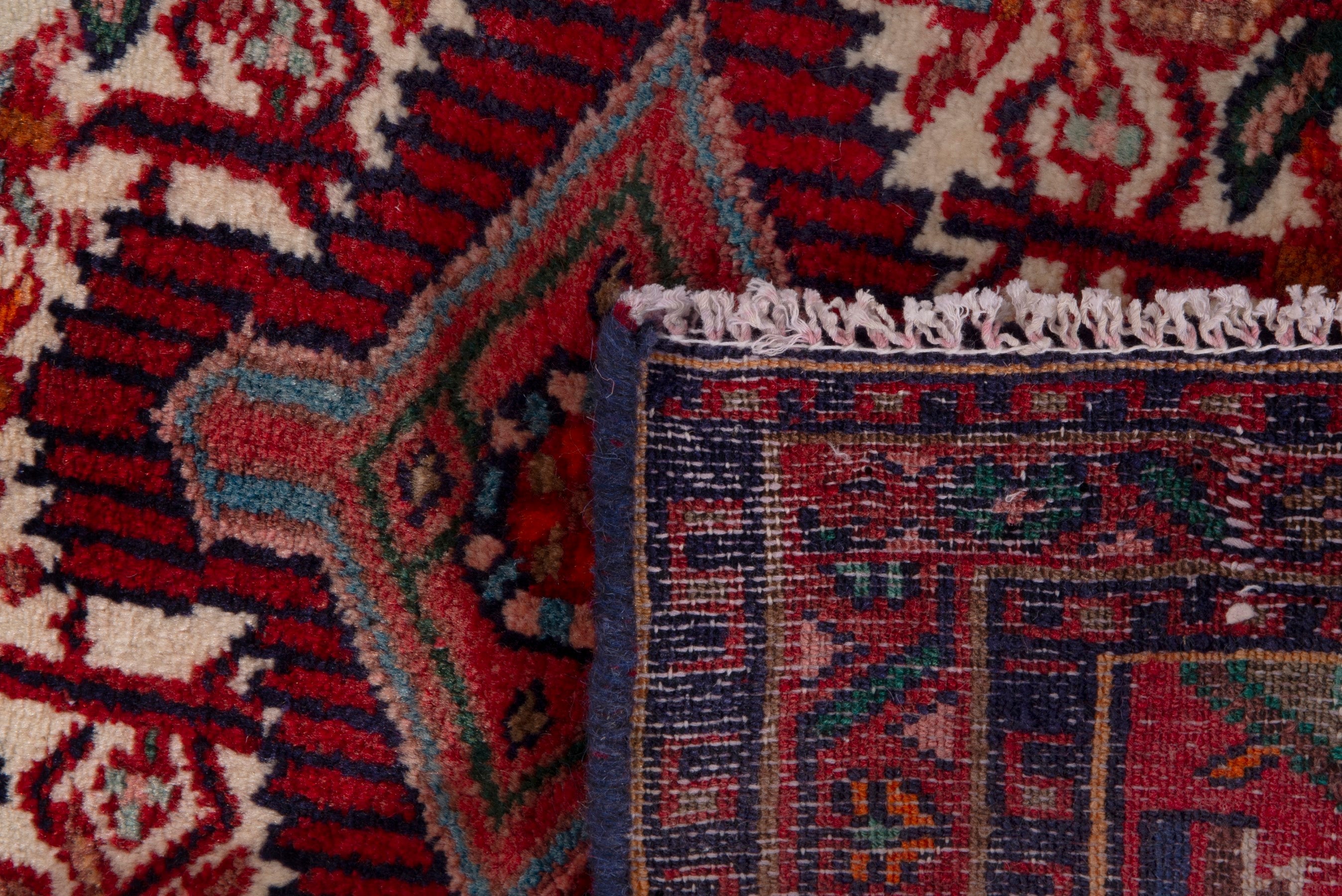 Persian Hamedan accent rug in cream and burgundy, view 7 of 7