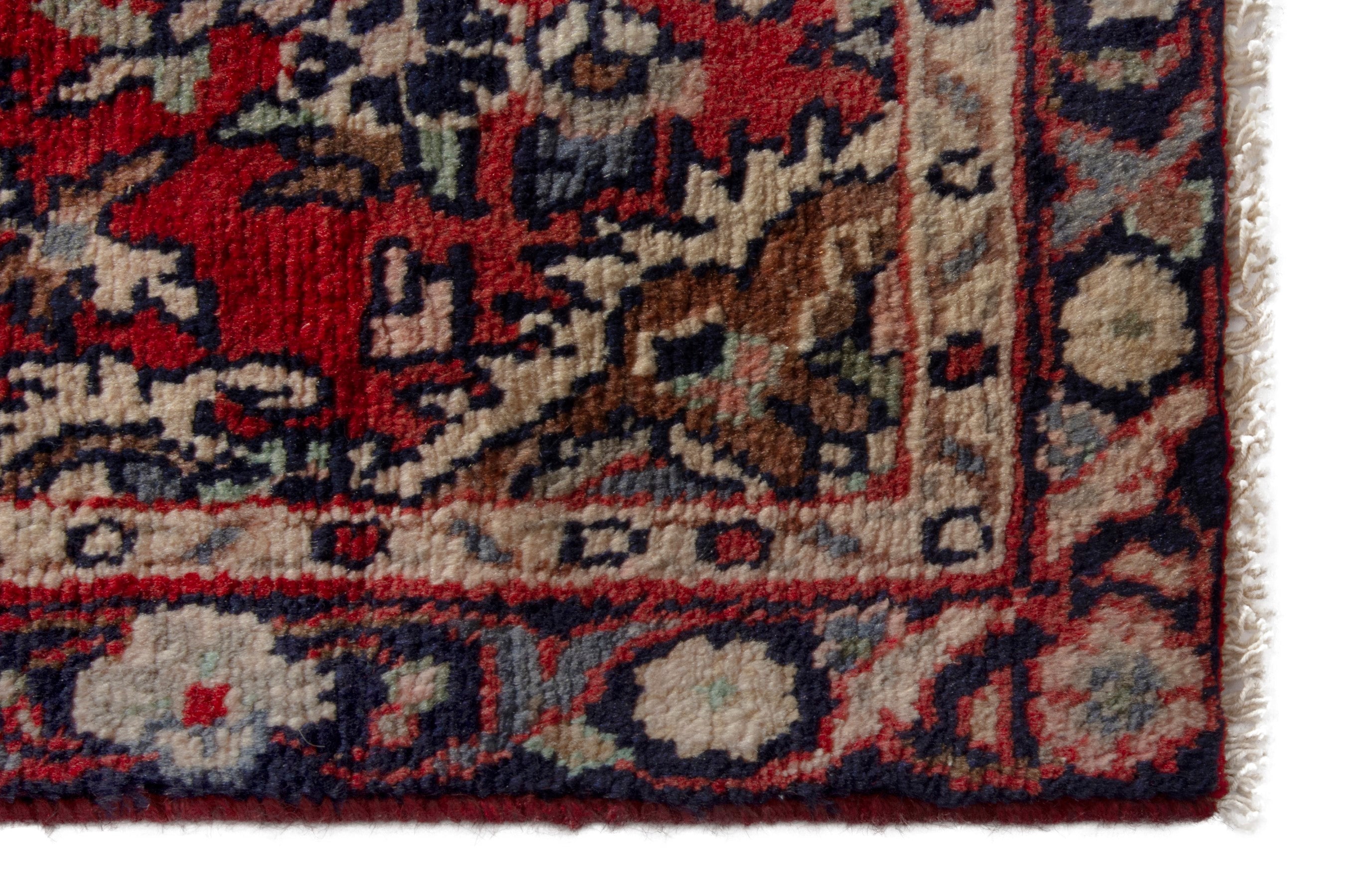 Persian Hamedan accent rug in deep red and cream, view 4 of 8