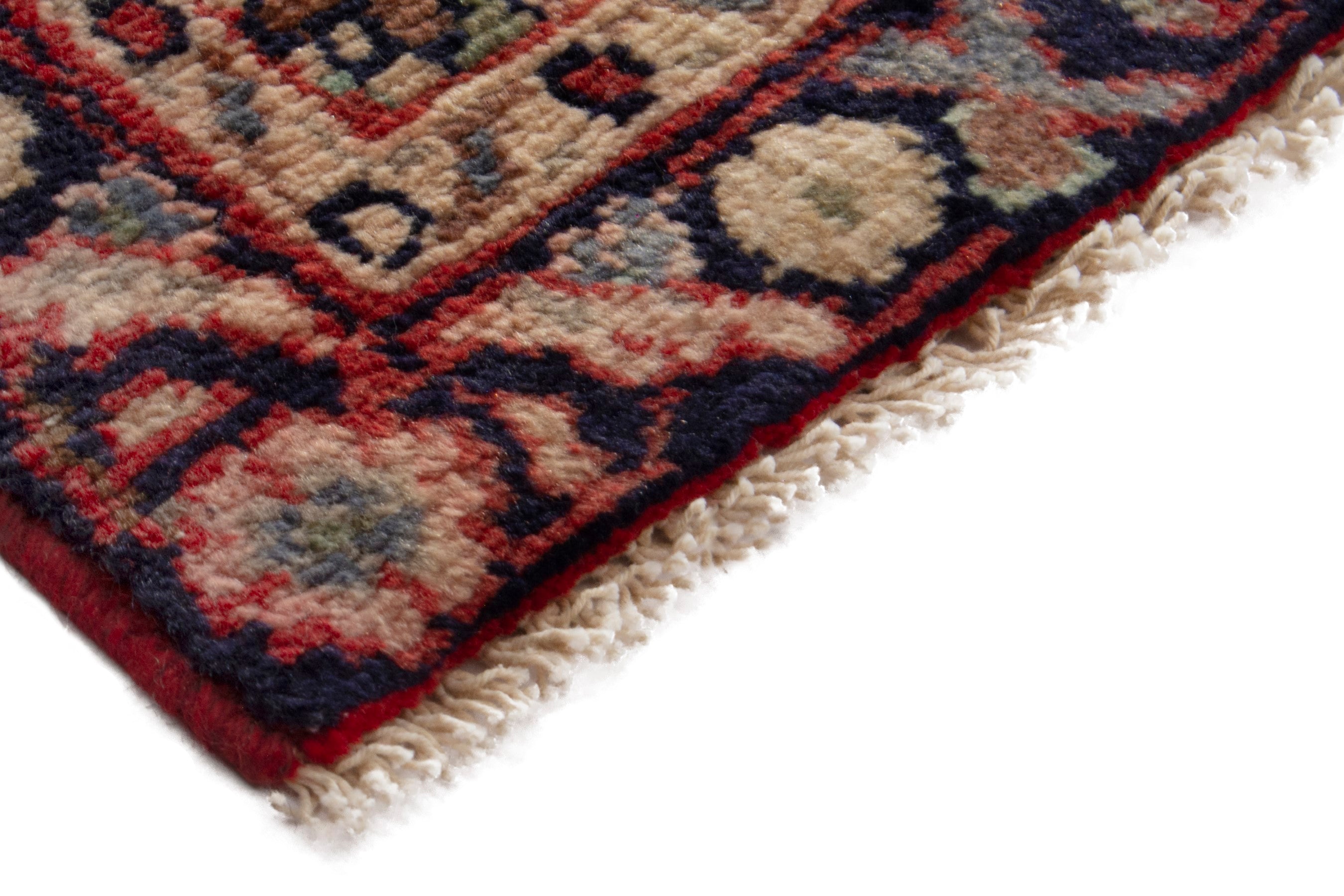 Persian Hamedan accent rug in deep red and cream, view 5 of 8