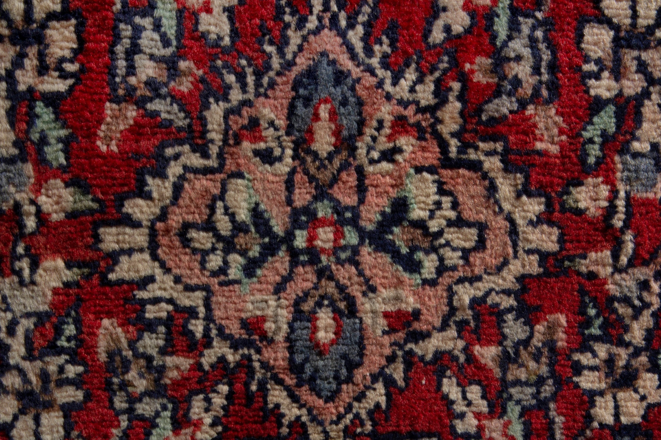 Persian Hamedan accent rug in deep red and cream, view 6 of 8
