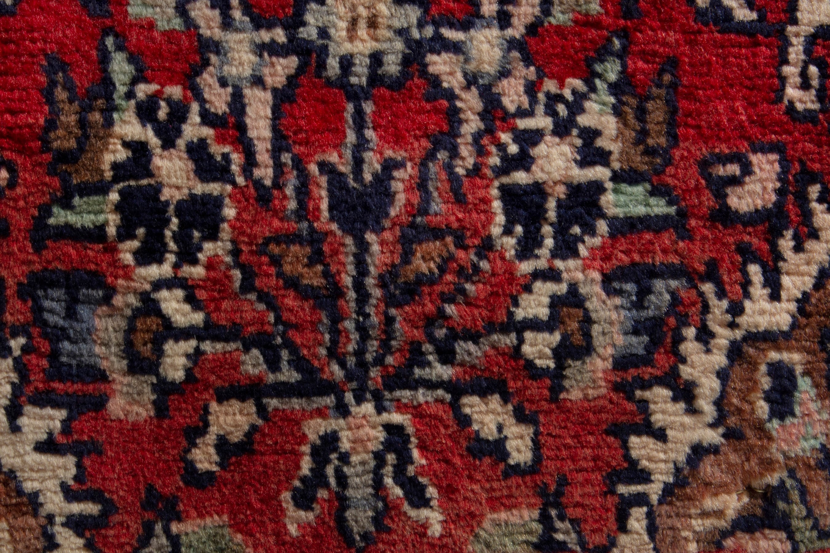 Persian Hamedan accent rug in deep red and cream, view 7 of 8
