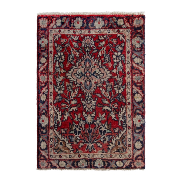 Persian Hamadan accent rug in deep red and cream, 1'7" x 2'6"