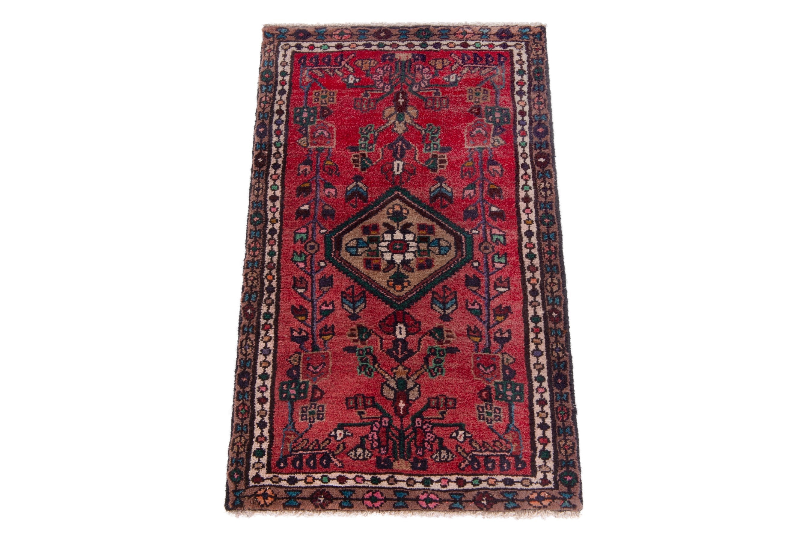 Persian Hamedan accent rug in deep red and burgundy, view 2 of 7
