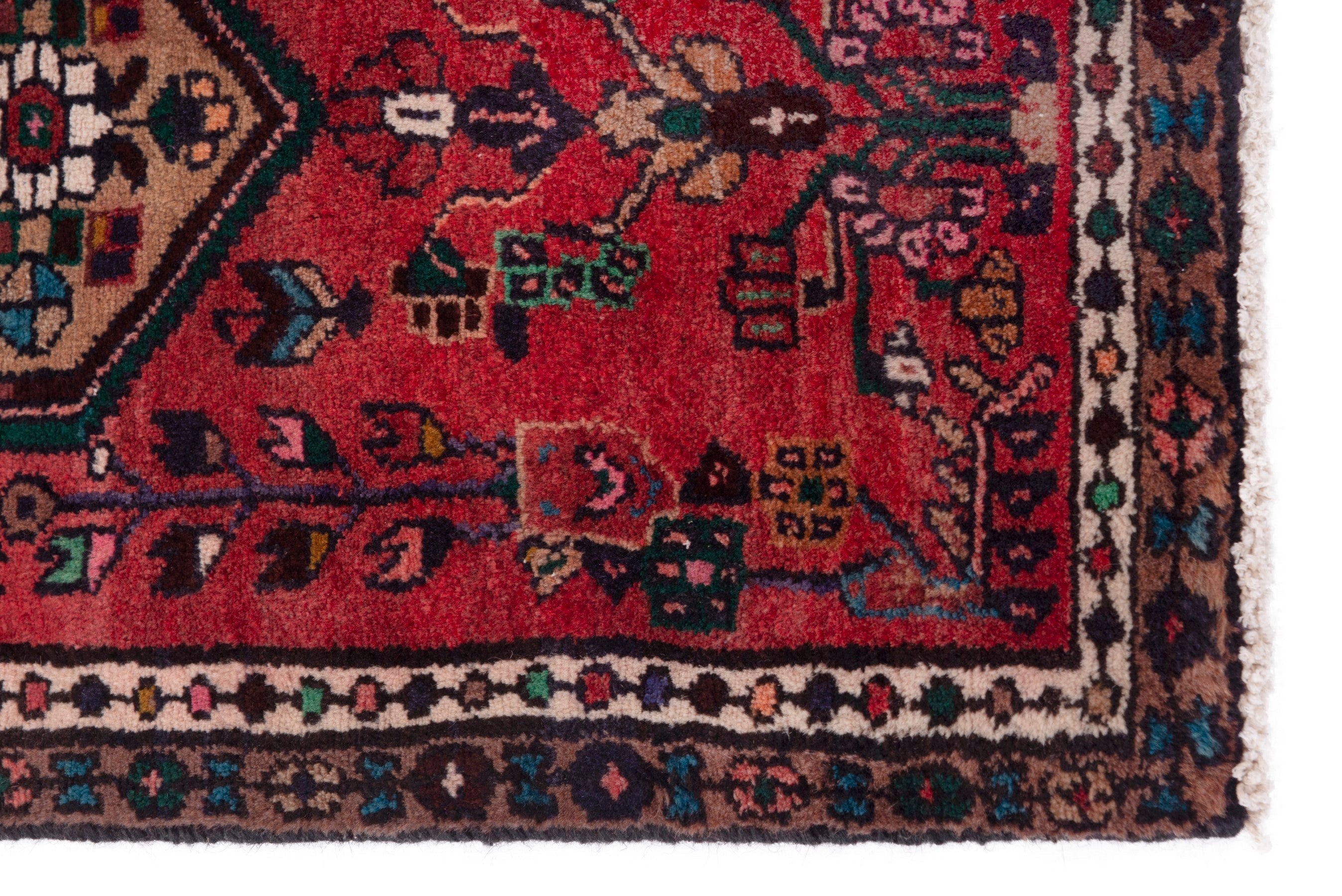 Persian Hamedan accent rug in deep red and burgundy, view 4 of 7