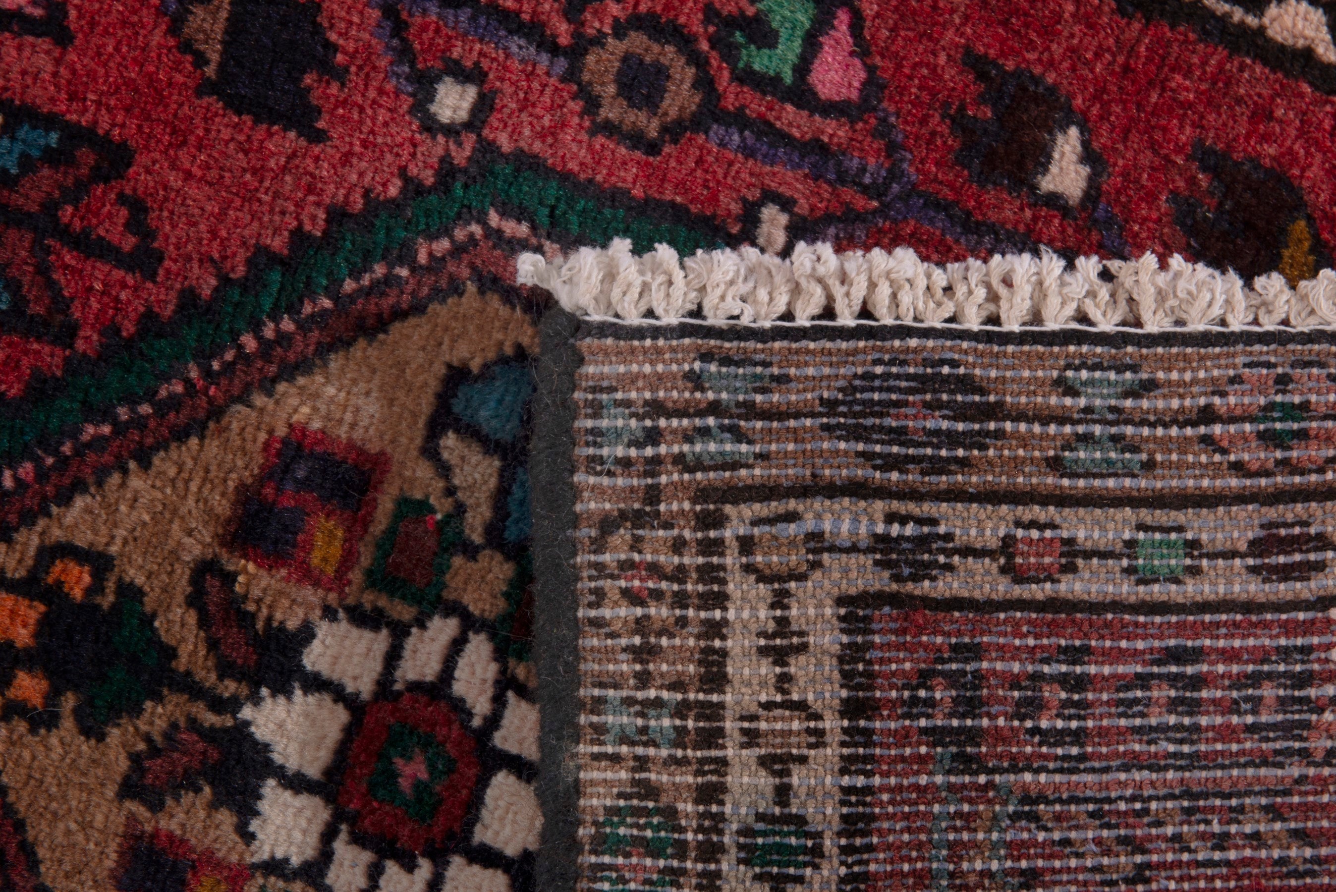 Persian Hamedan accent rug in deep red and burgundy, view 7 of 7