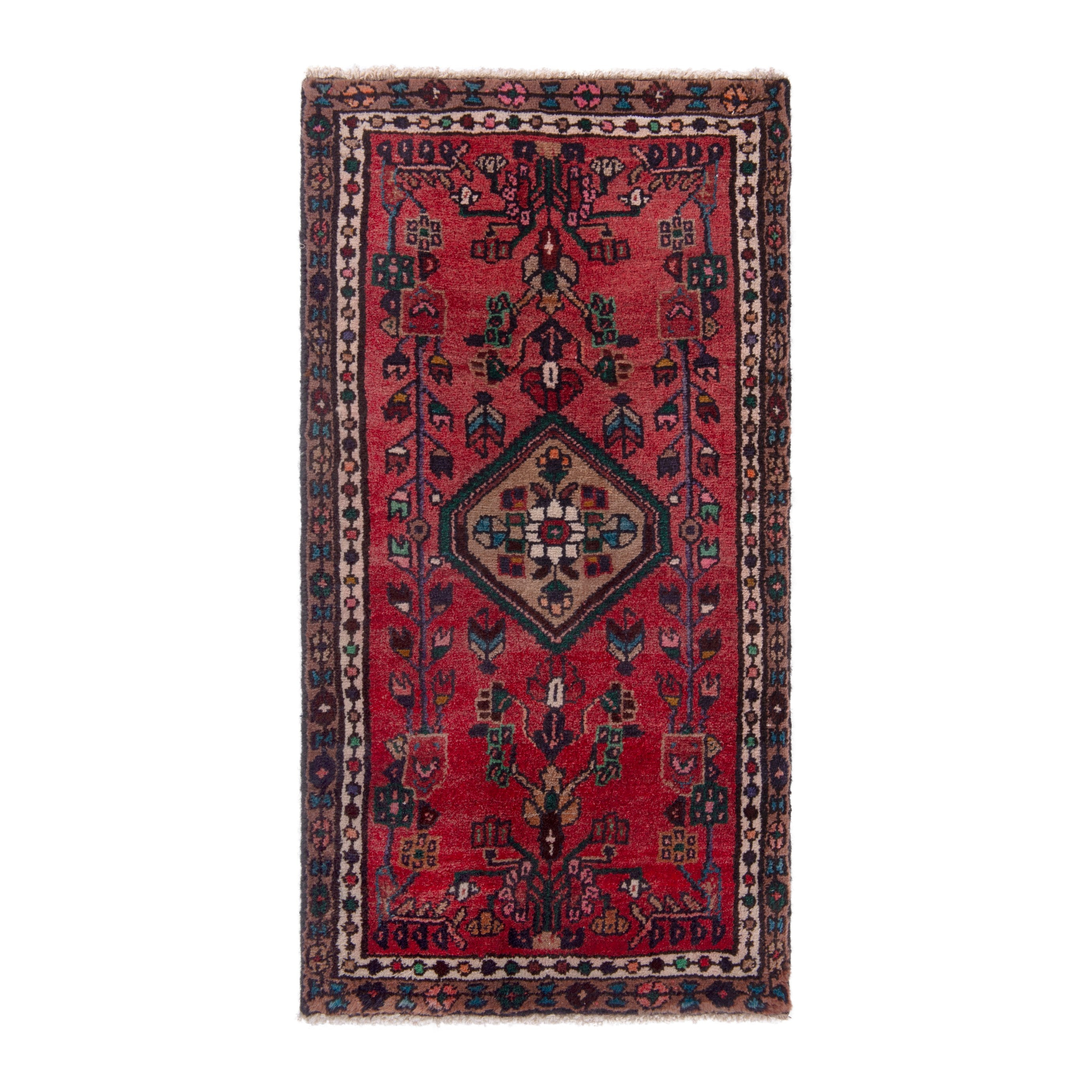 Persian Hamedan accent rug in deep red and burgundy, 1'10" x 3'5"