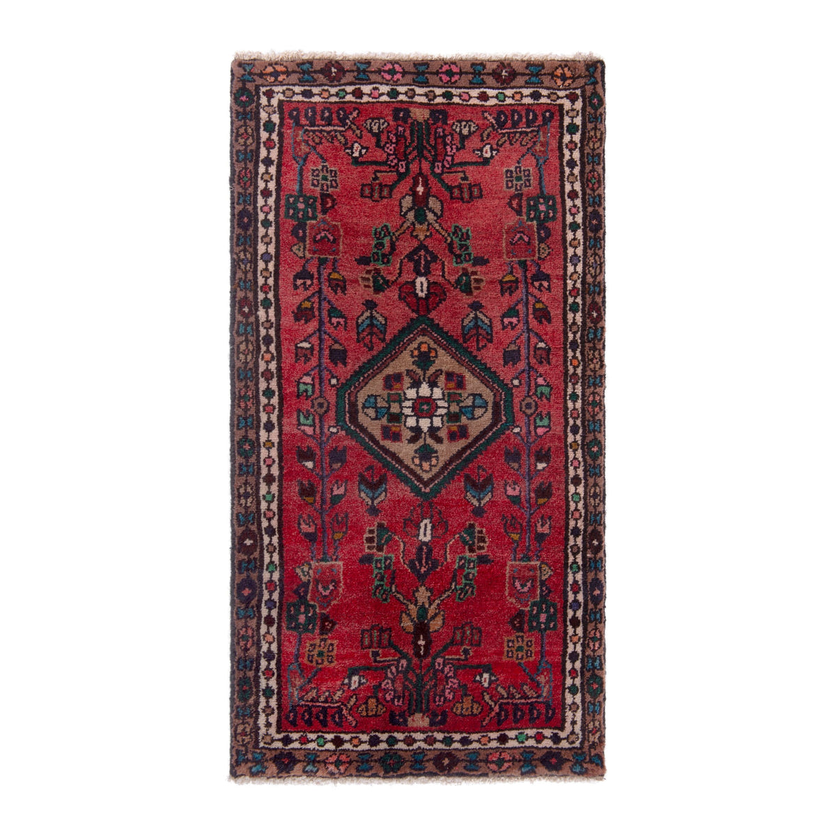 Persian Hamedan accent rug in deep red and burgundy, 1'10" x 3'5"