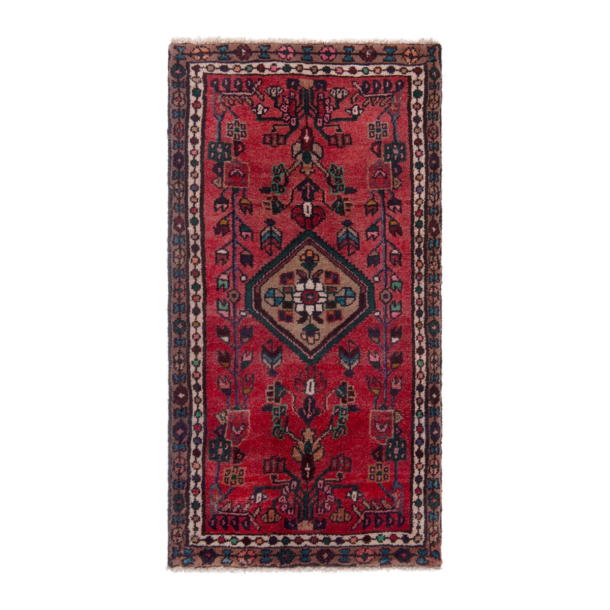 Persian Hamedan accent rug in deep red and burgundy, 1'10" x 3'5"