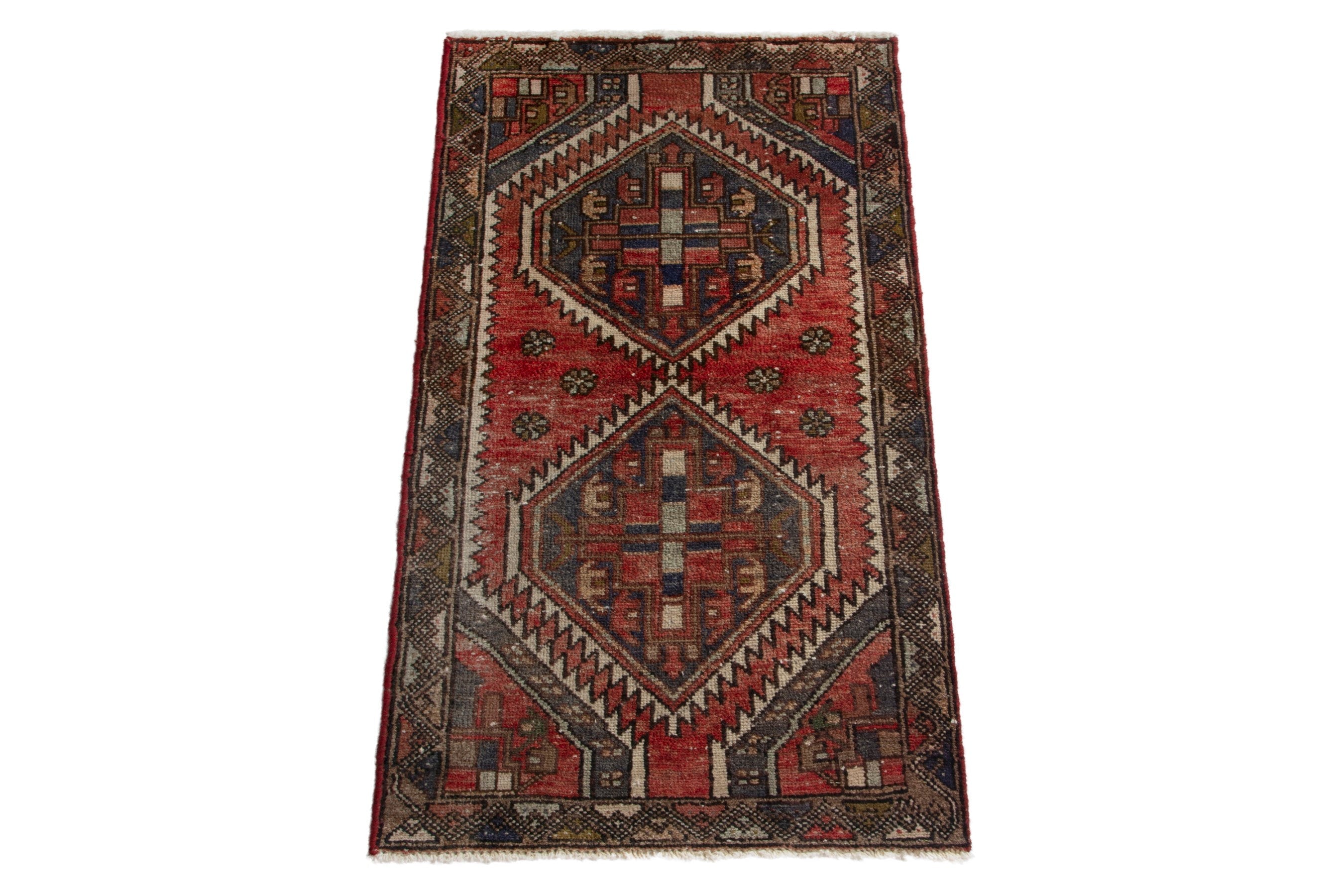 Persian Zanjan accent rug in deep red and dark brown, view 2 of 8