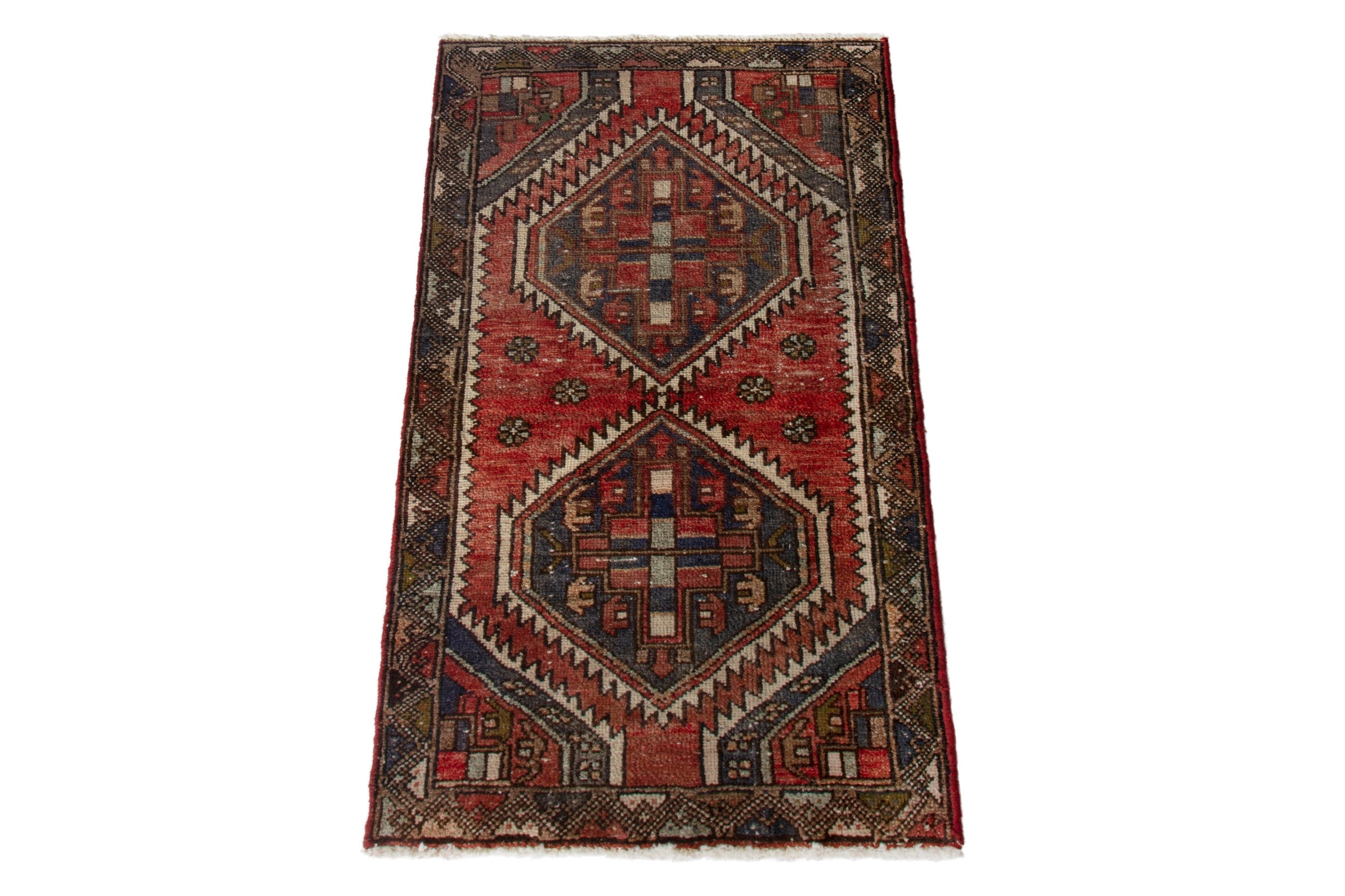 Persian Zanjan accent rug in deep red and dark brown, view 3 of 8