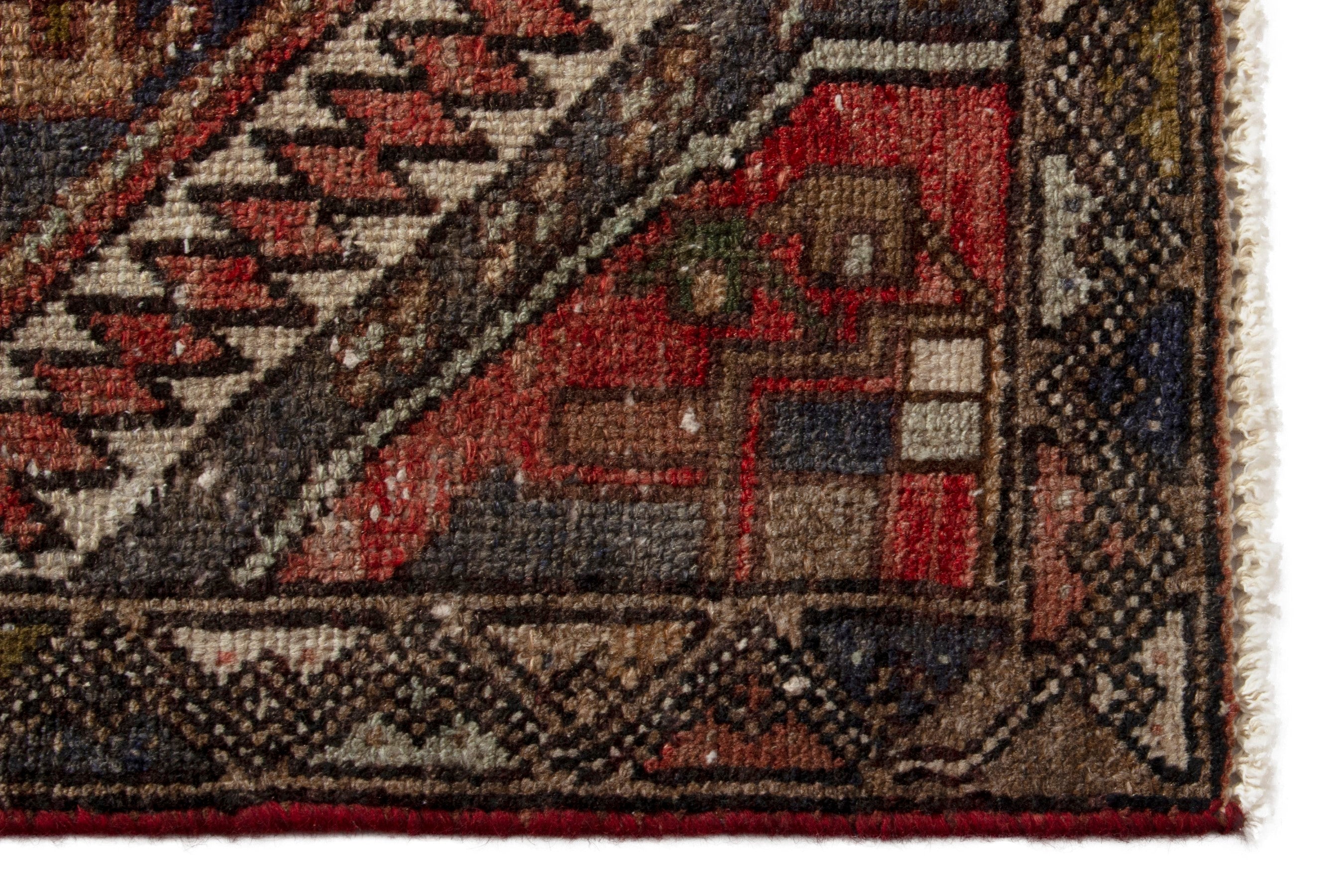 Persian Zanjan accent rug in deep red and dark brown, view 4 of 8