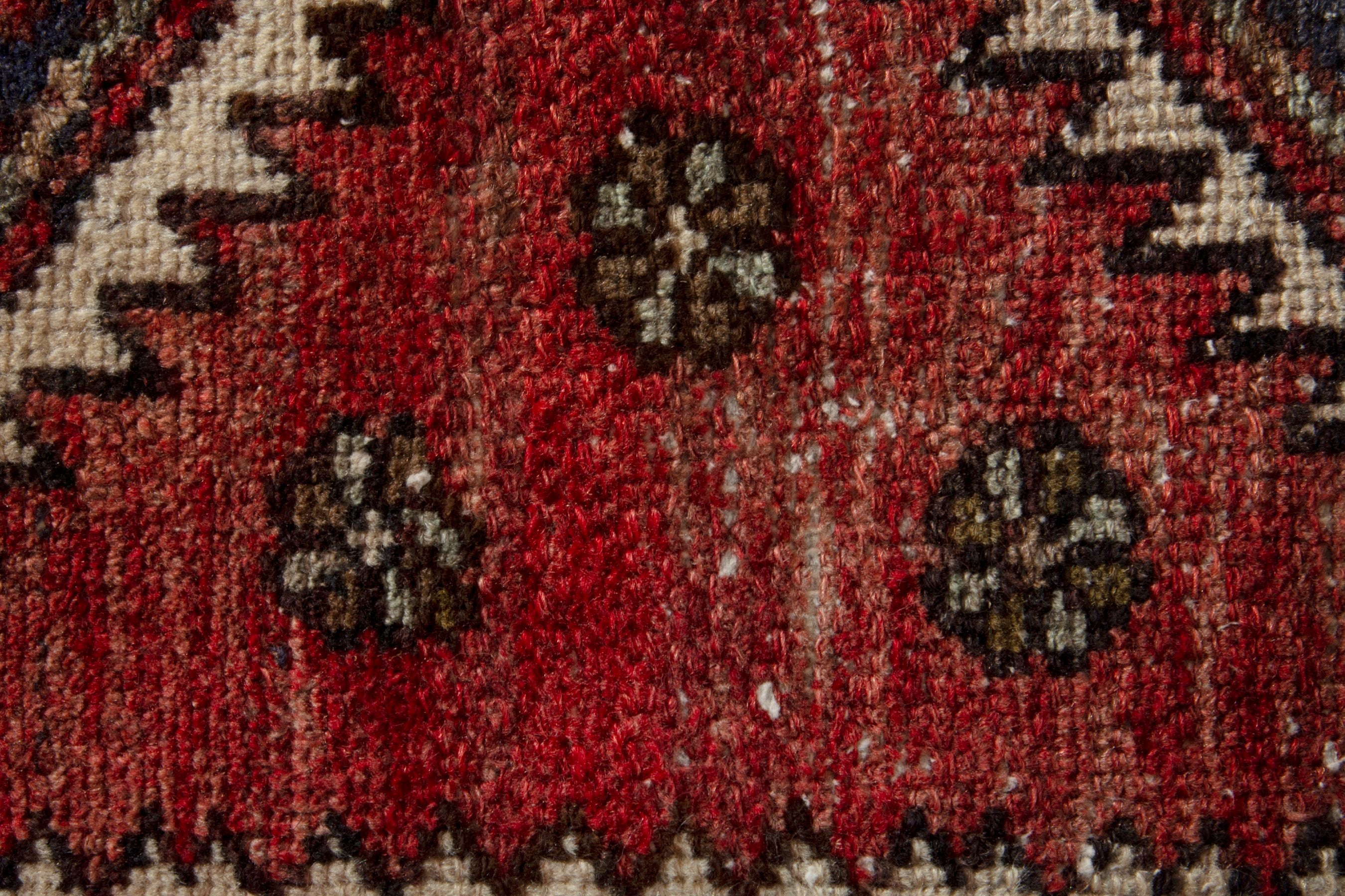 Persian Zanjan accent rug in deep red and dark brown, view 7 of 8