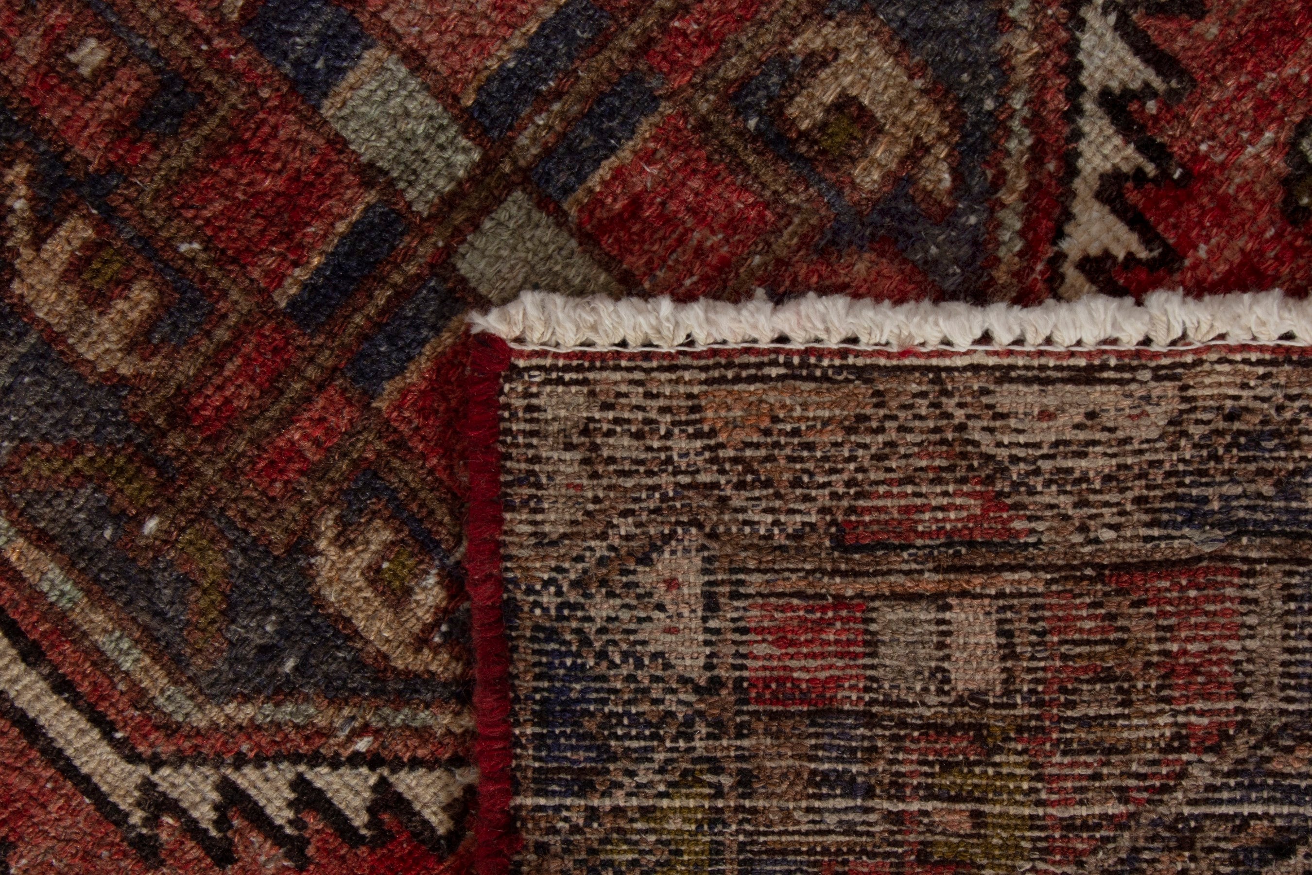 Persian Zanjan accent rug in deep red and dark brown, view 8 of 8