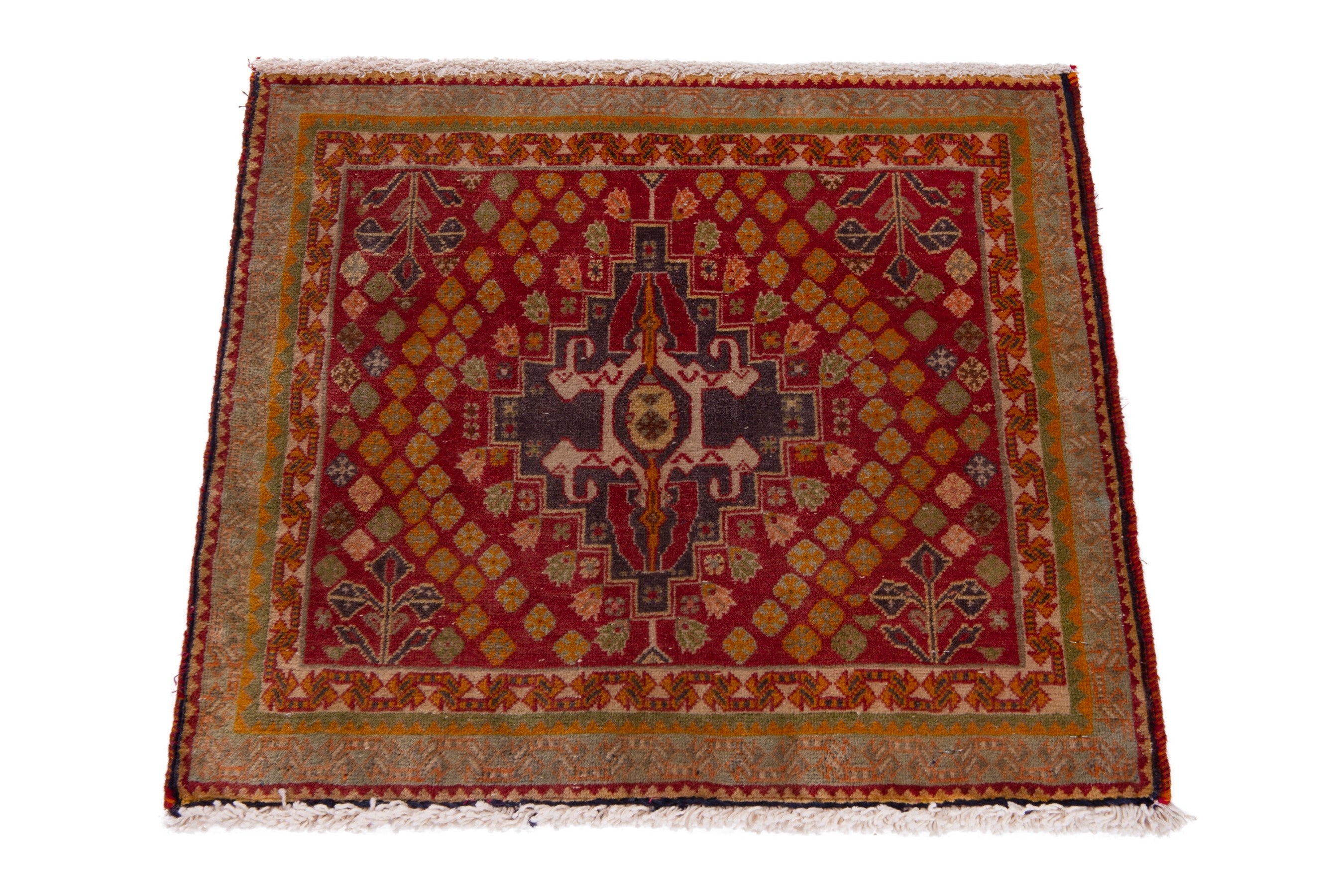 Persian Shiraz accent rug in burgundy and rust, view 2 of 7