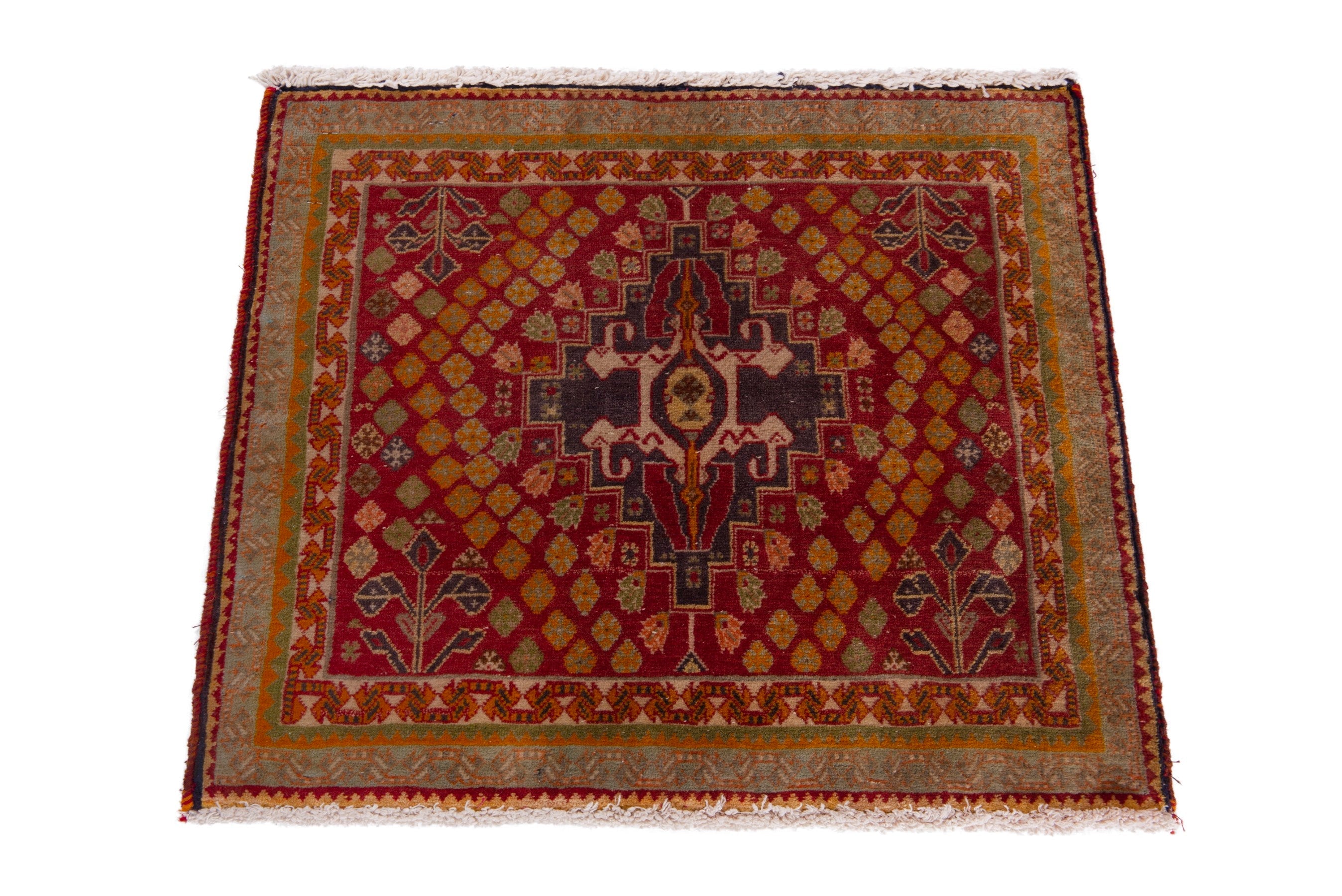 Persian Shiraz accent rug in burgundy and rust, view 3 of 7