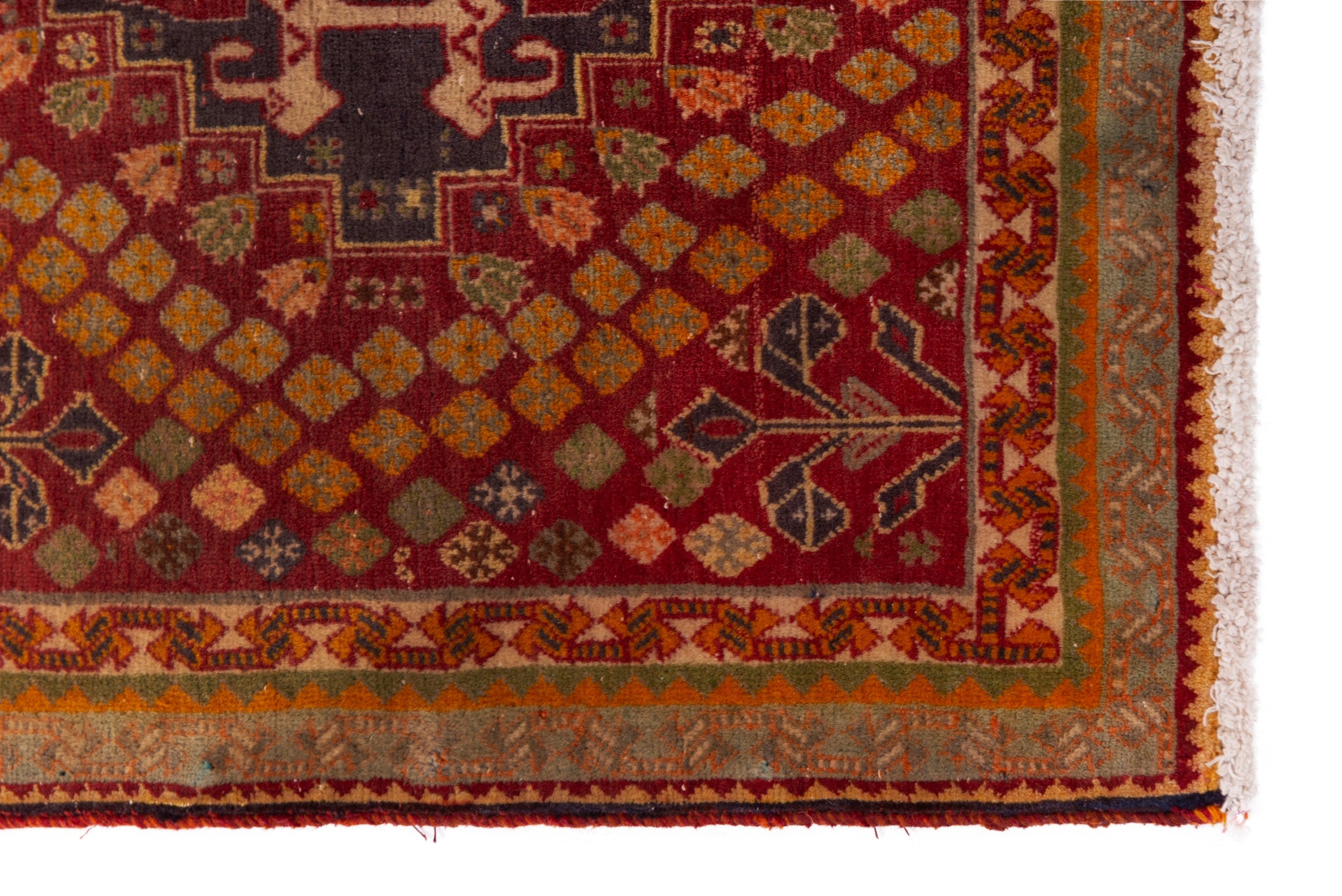 Persian Shiraz accent rug in burgundy and rust, view 4 of 7