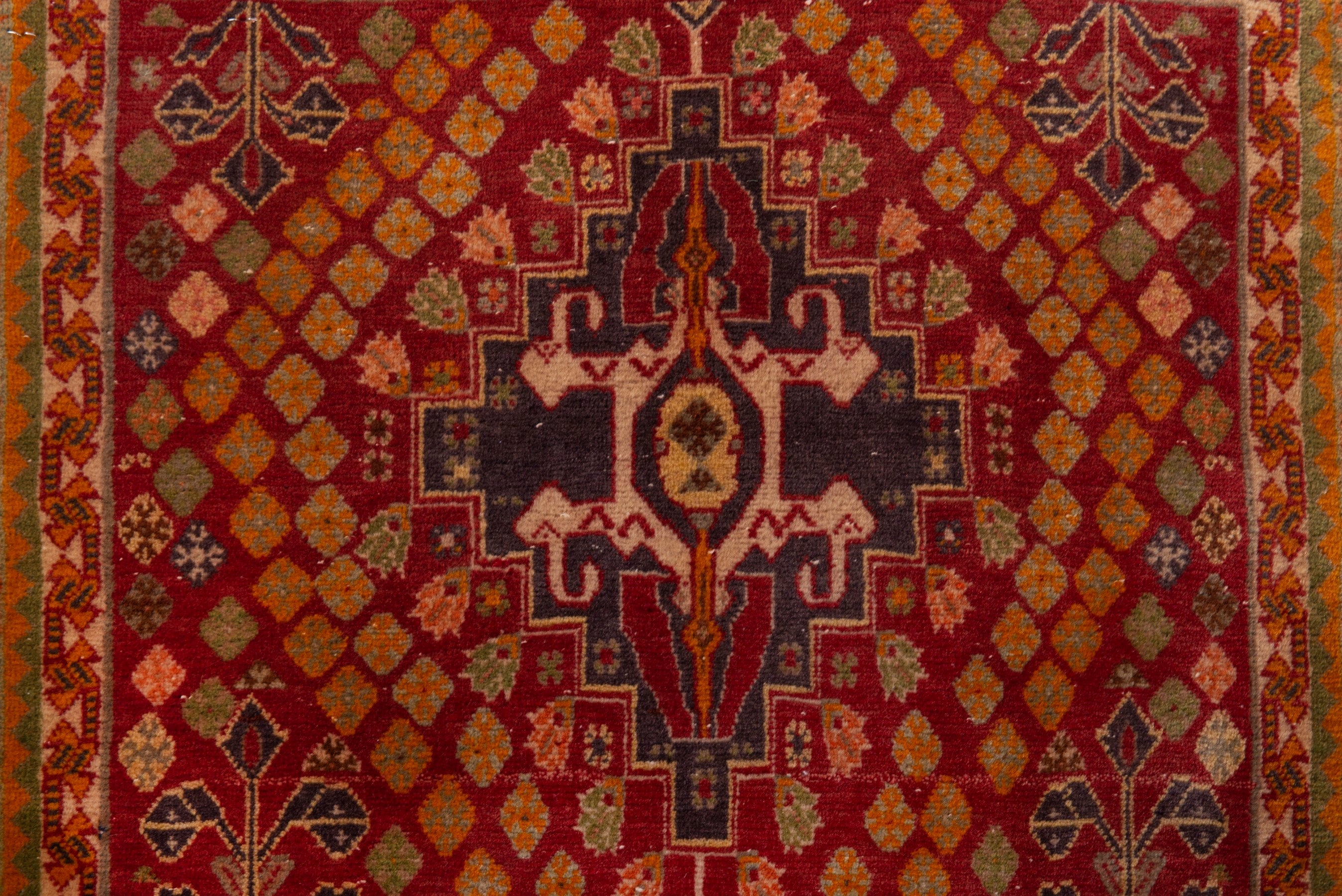 Persian Shiraz accent rug in burgundy and rust, view 6 of 7