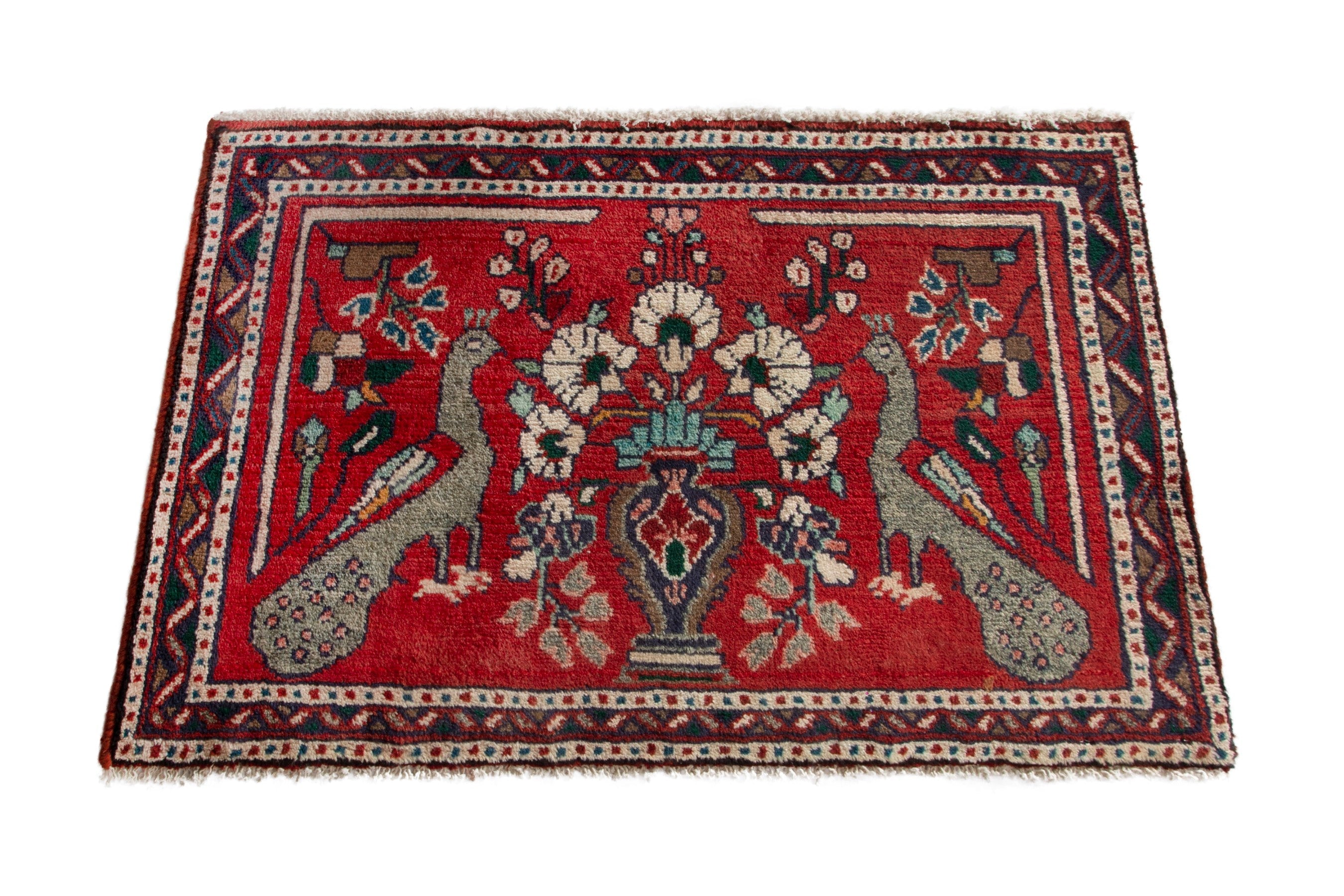 Persian Hamedan accent rug in deep red and burgundy, view 2 of 8
