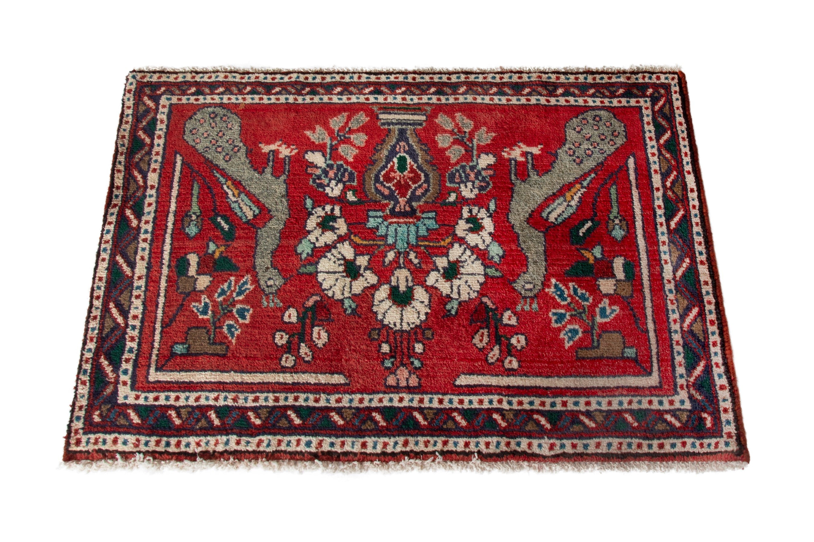 Persian Hamedan accent rug in deep red and burgundy, view 3 of 8